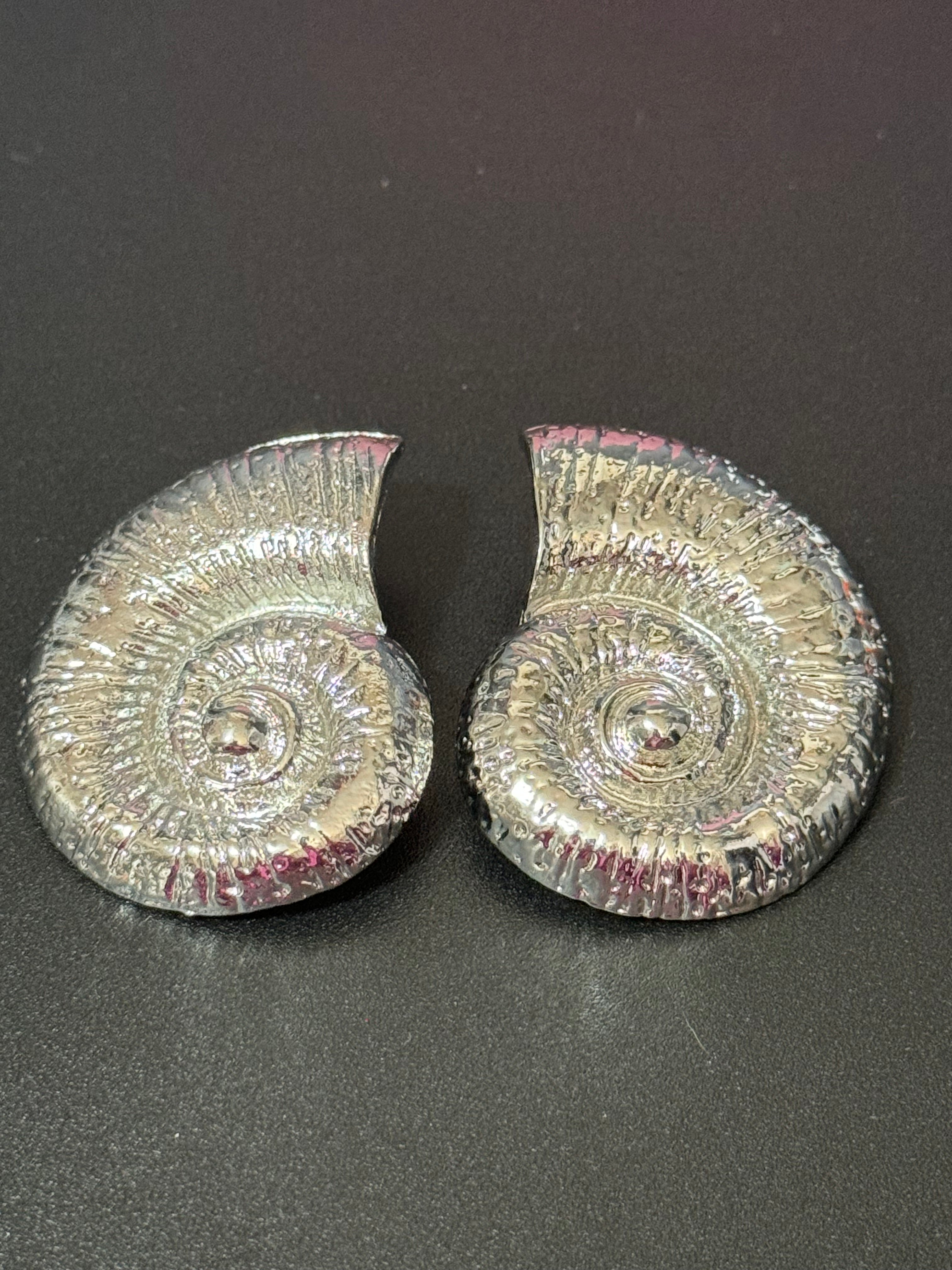 Oversized silver tone sea shell ammonite nautical earrings pierced