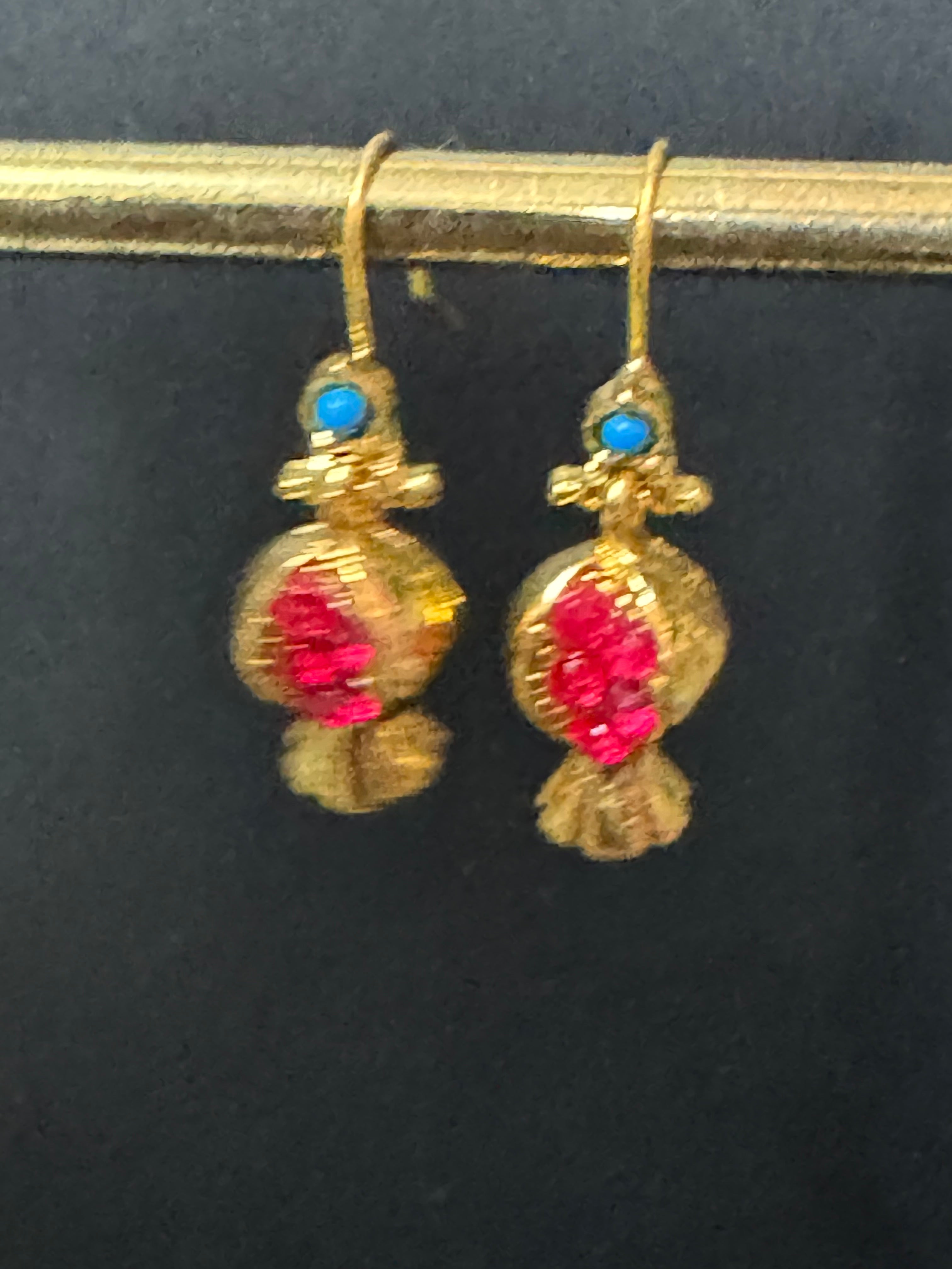 Small red and gold plated quirky pomegranate Christmas fruit earrings pierced