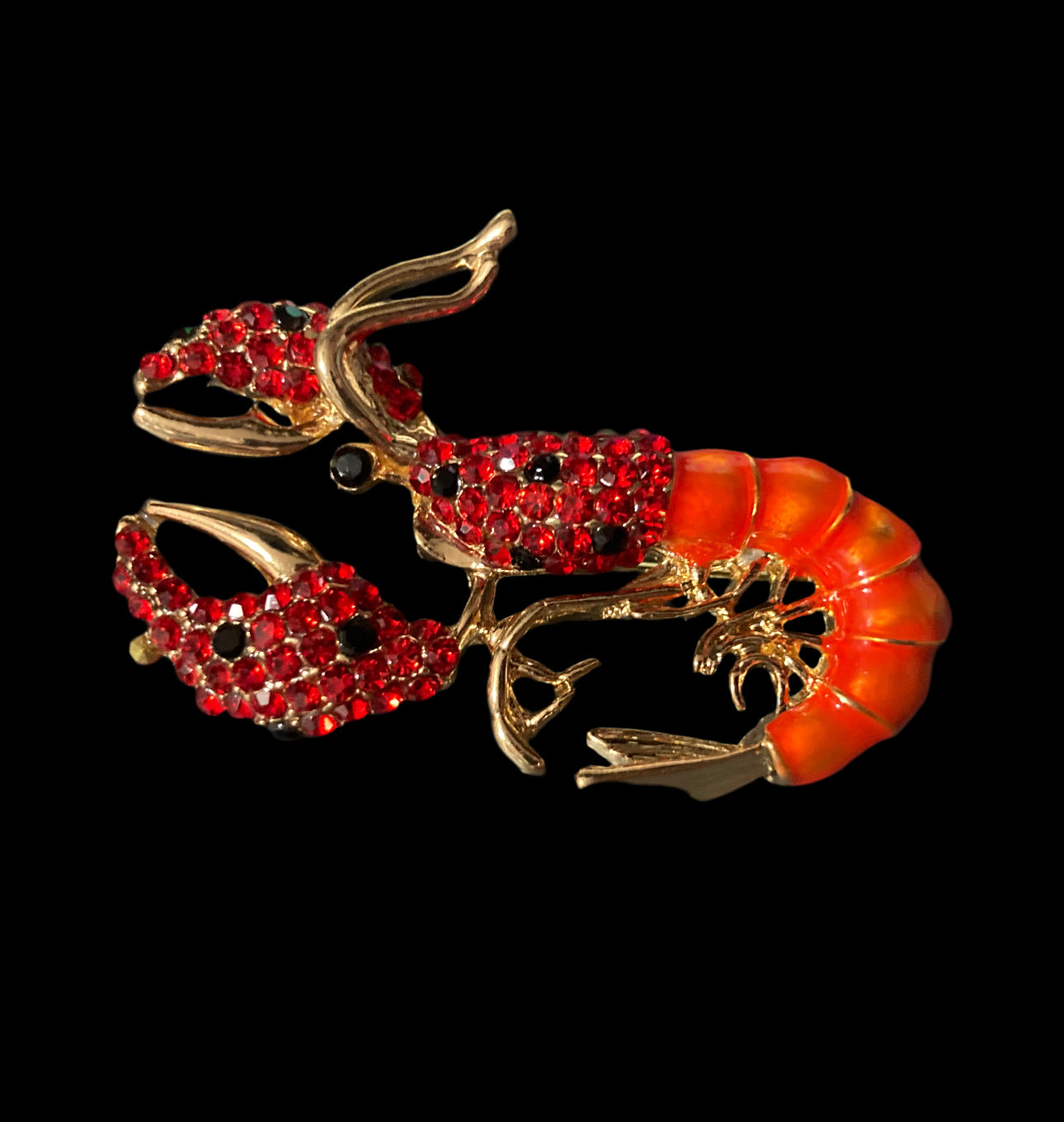 Lobster brooch Orange enamel and diamanté