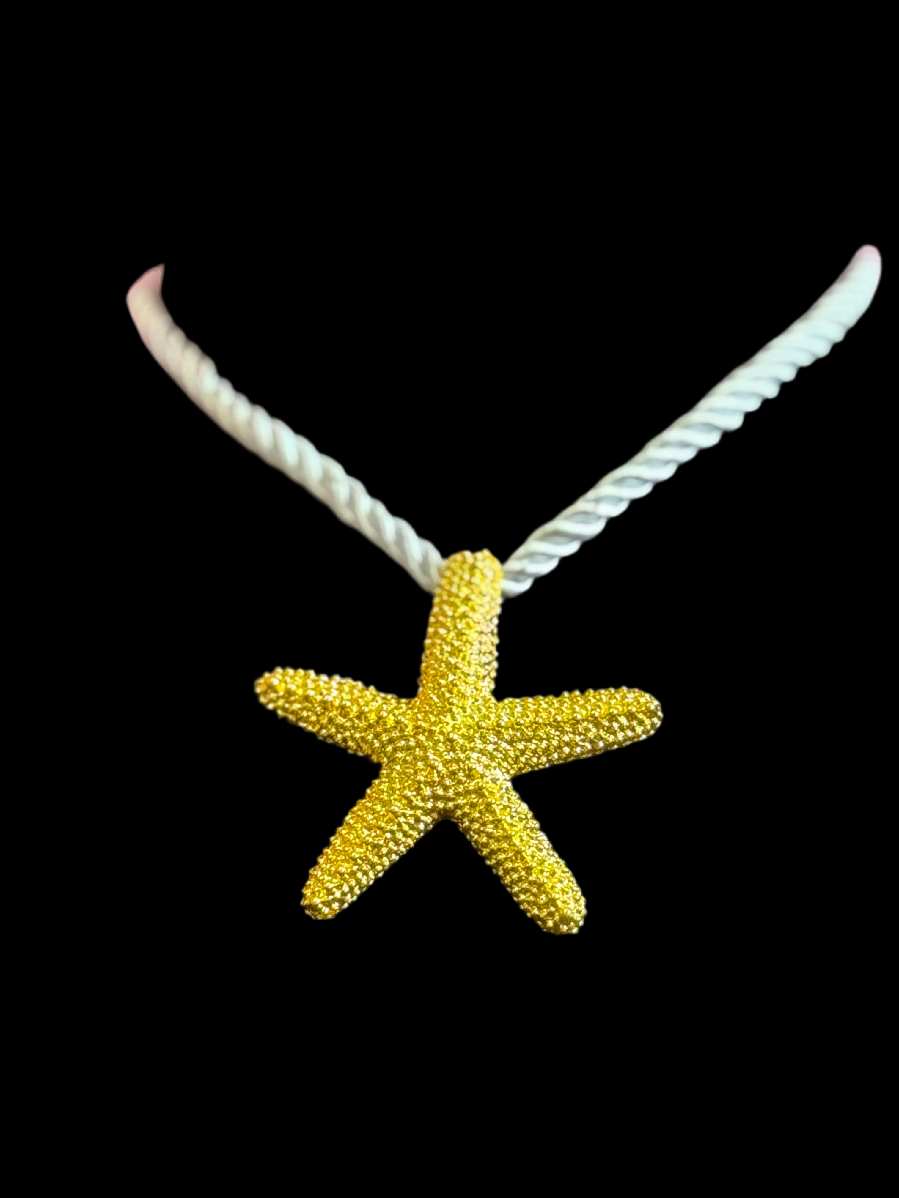 Big gold tone starfish nautical shell necklace on white cord