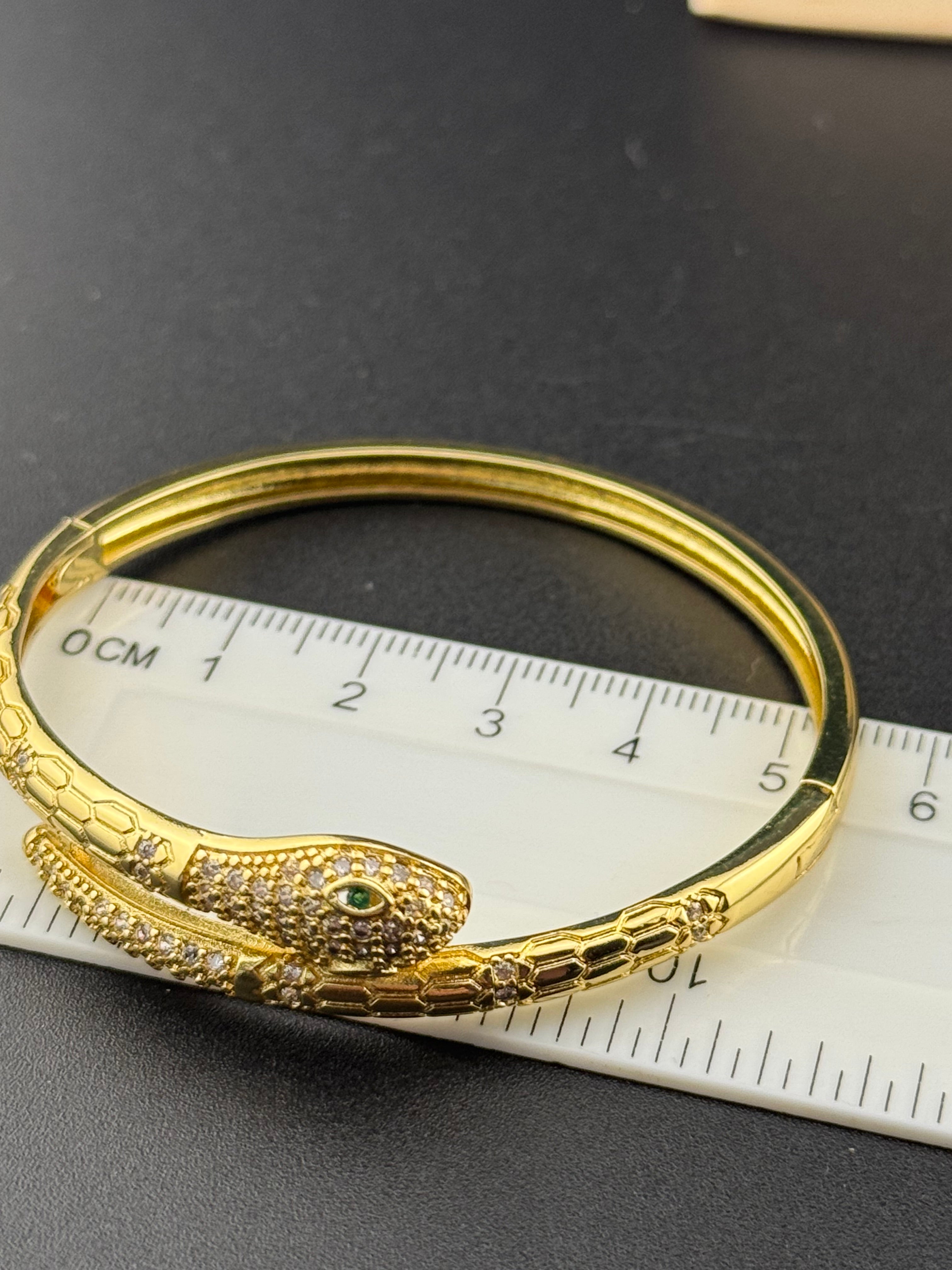 Hinged beautifully detailed Gold plated CZ crystal diamanté snake bangle bracelet