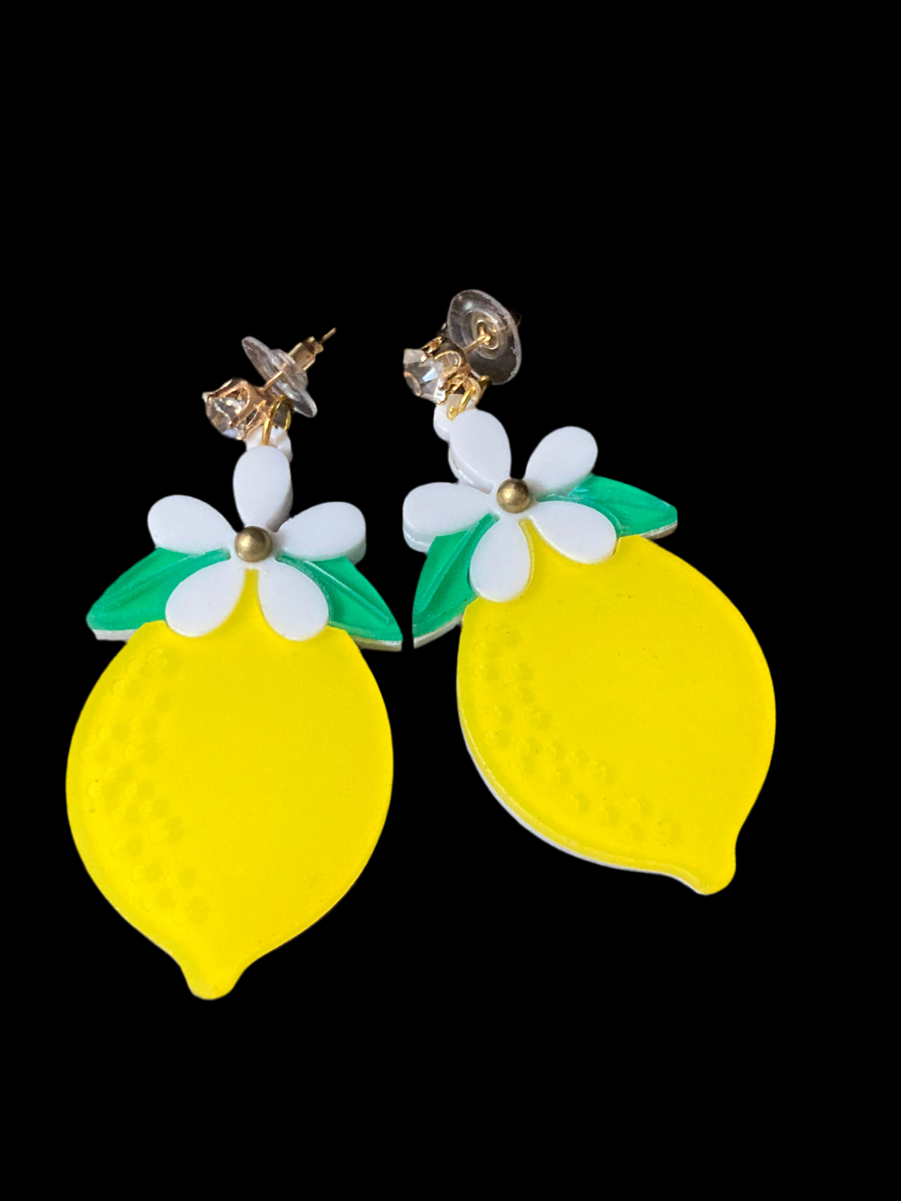 Acrylic yellow lemon fruit earrings