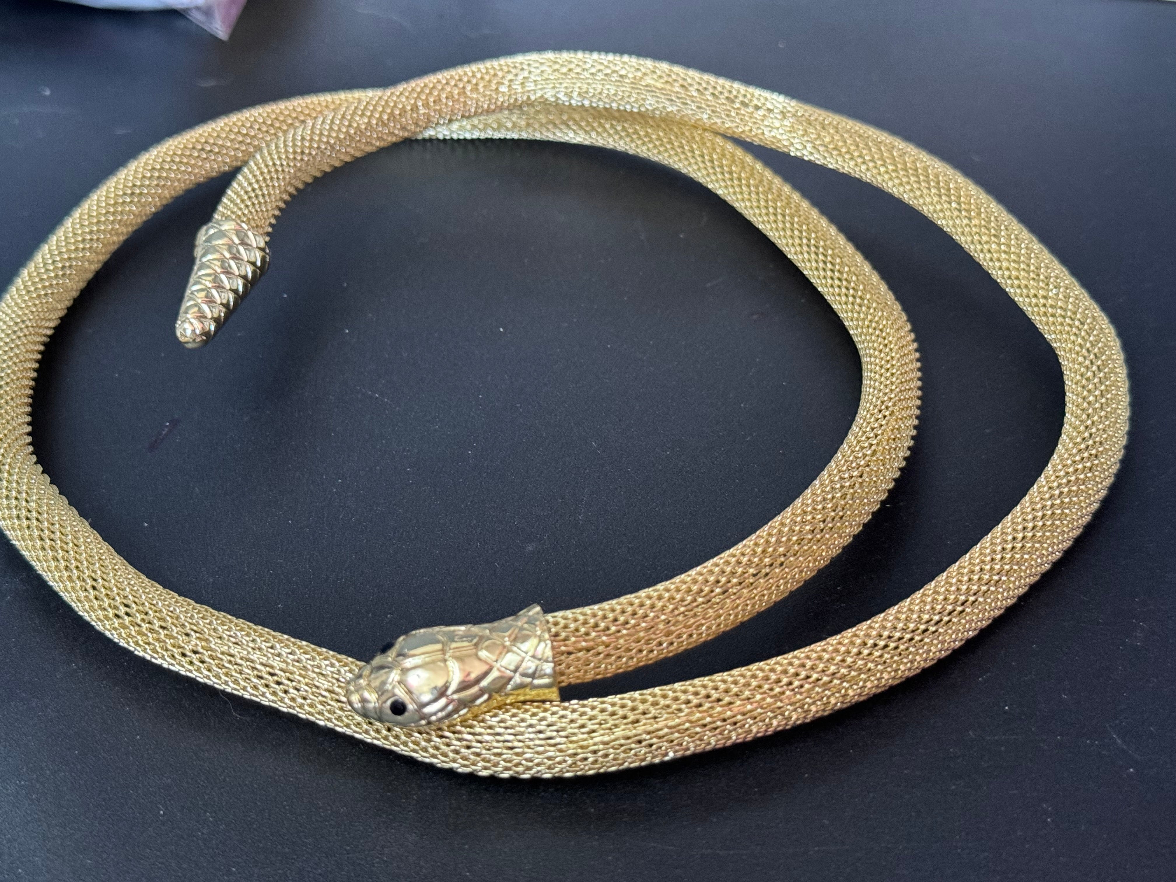 Gold tone mesh bendy snake choker bracelet necklace