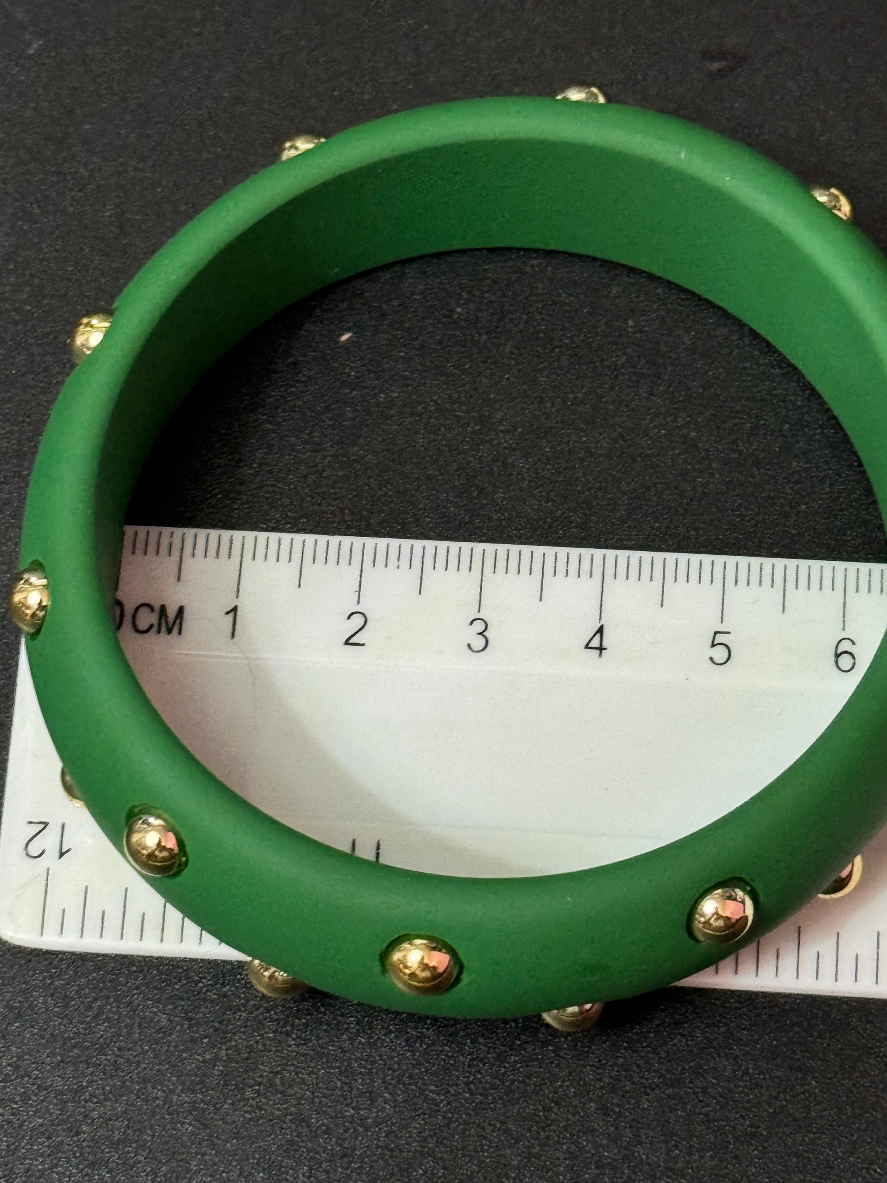 Bright Matt Green gold metal studded wide plastic bangle