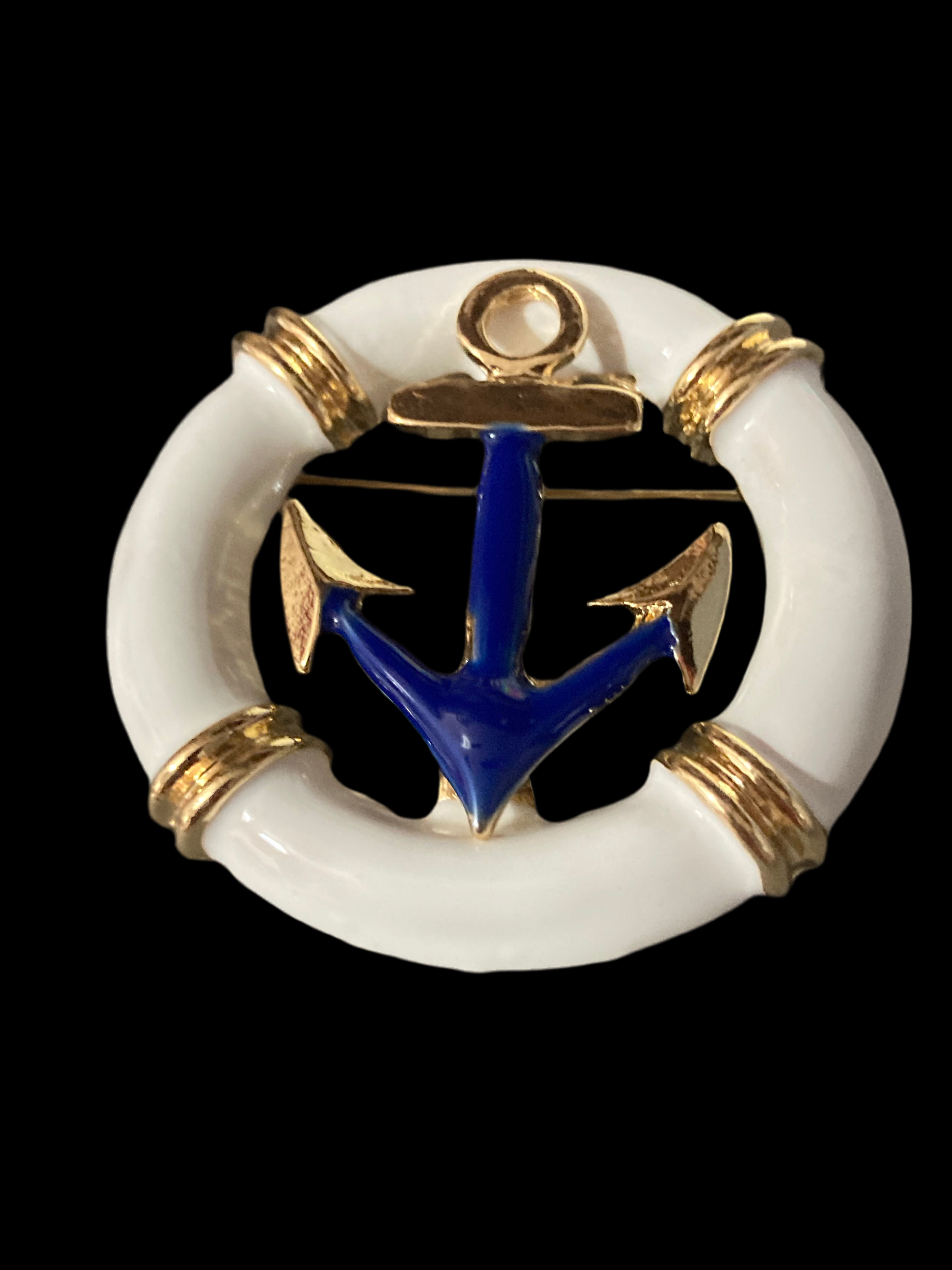 Nautical anchor life bouy brooch