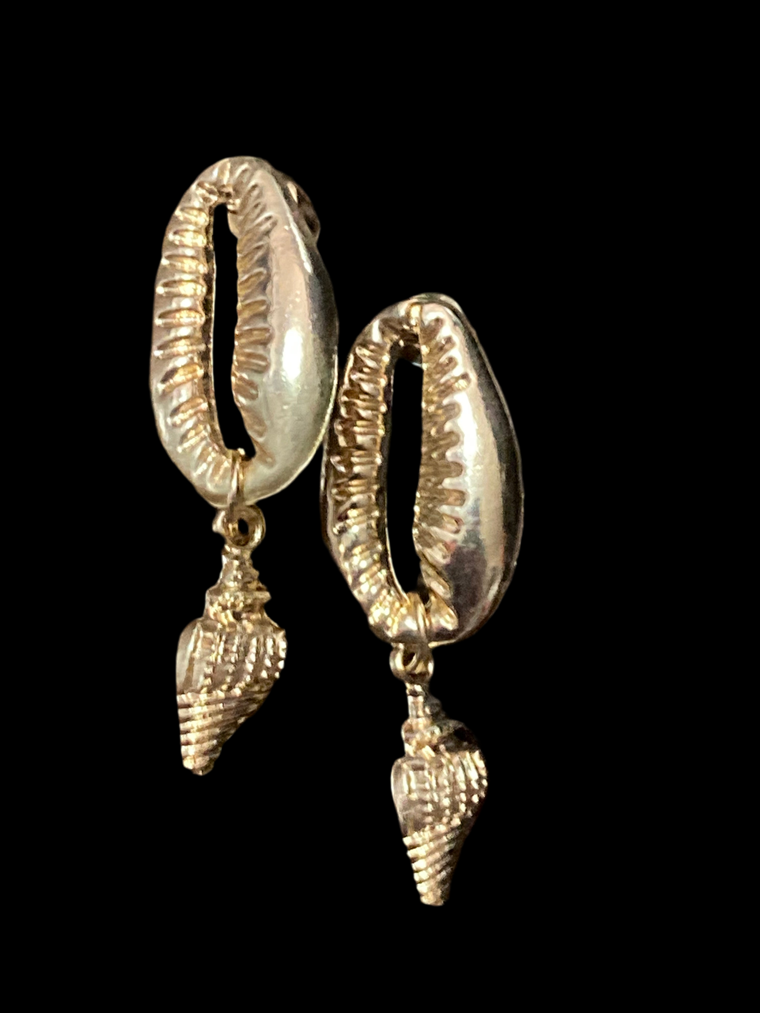 Gold conch shell nautical drop earrings