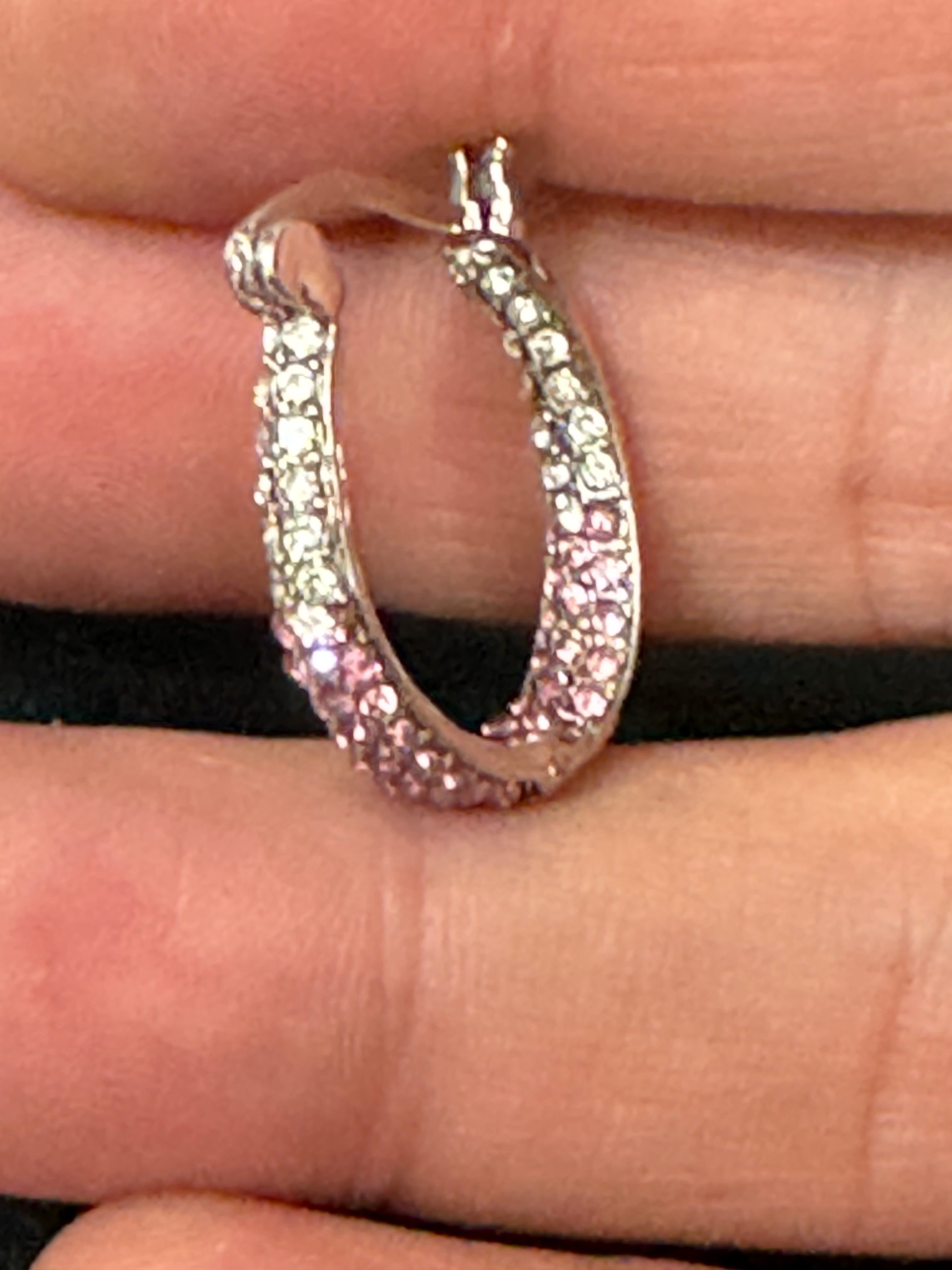 Pink & clear diamanté Crystal silver tone  small oval hoop earrings