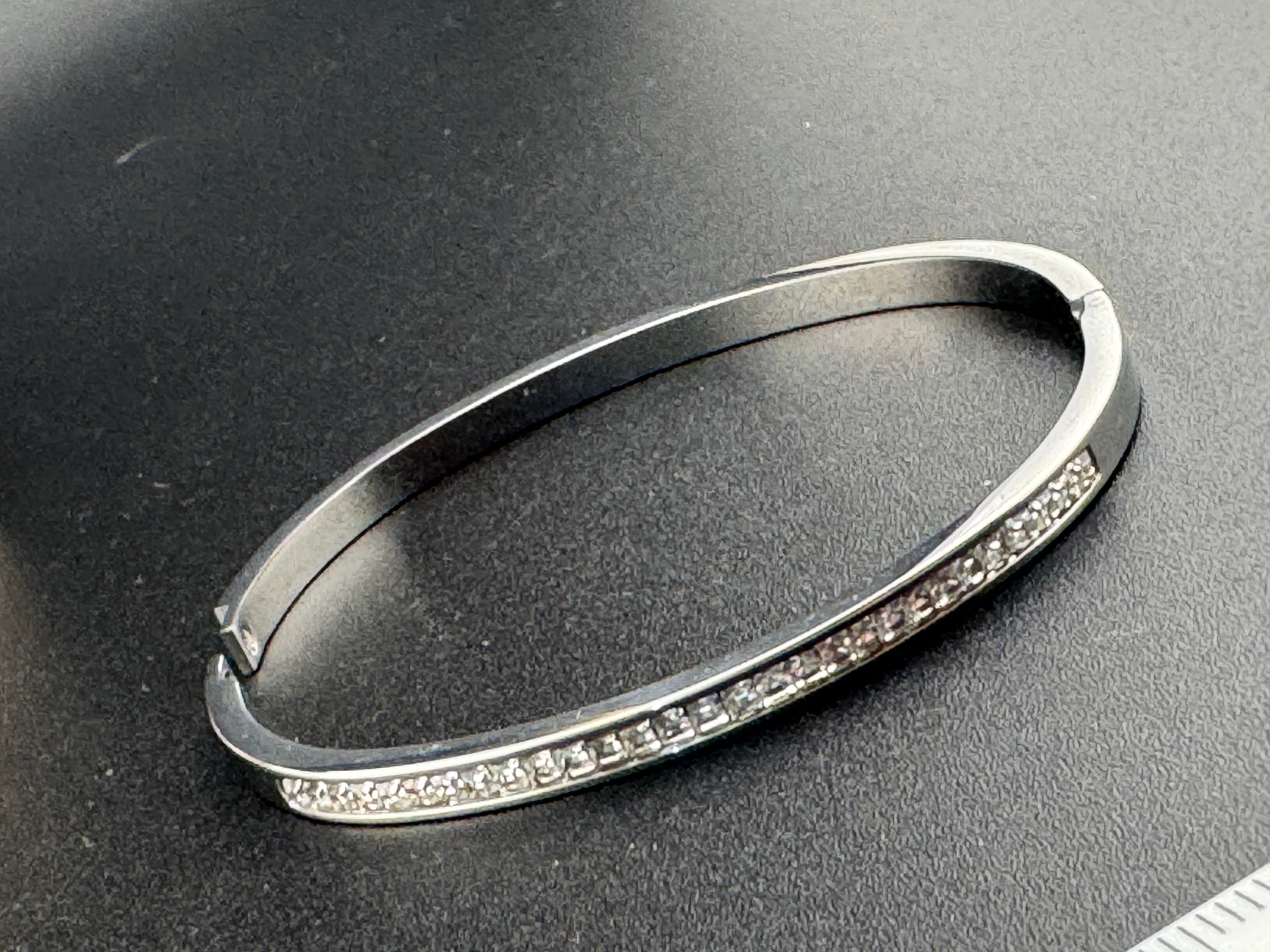 Silver plated high end square channel set clear CZ Crystal hinged clamper bangle bracelet