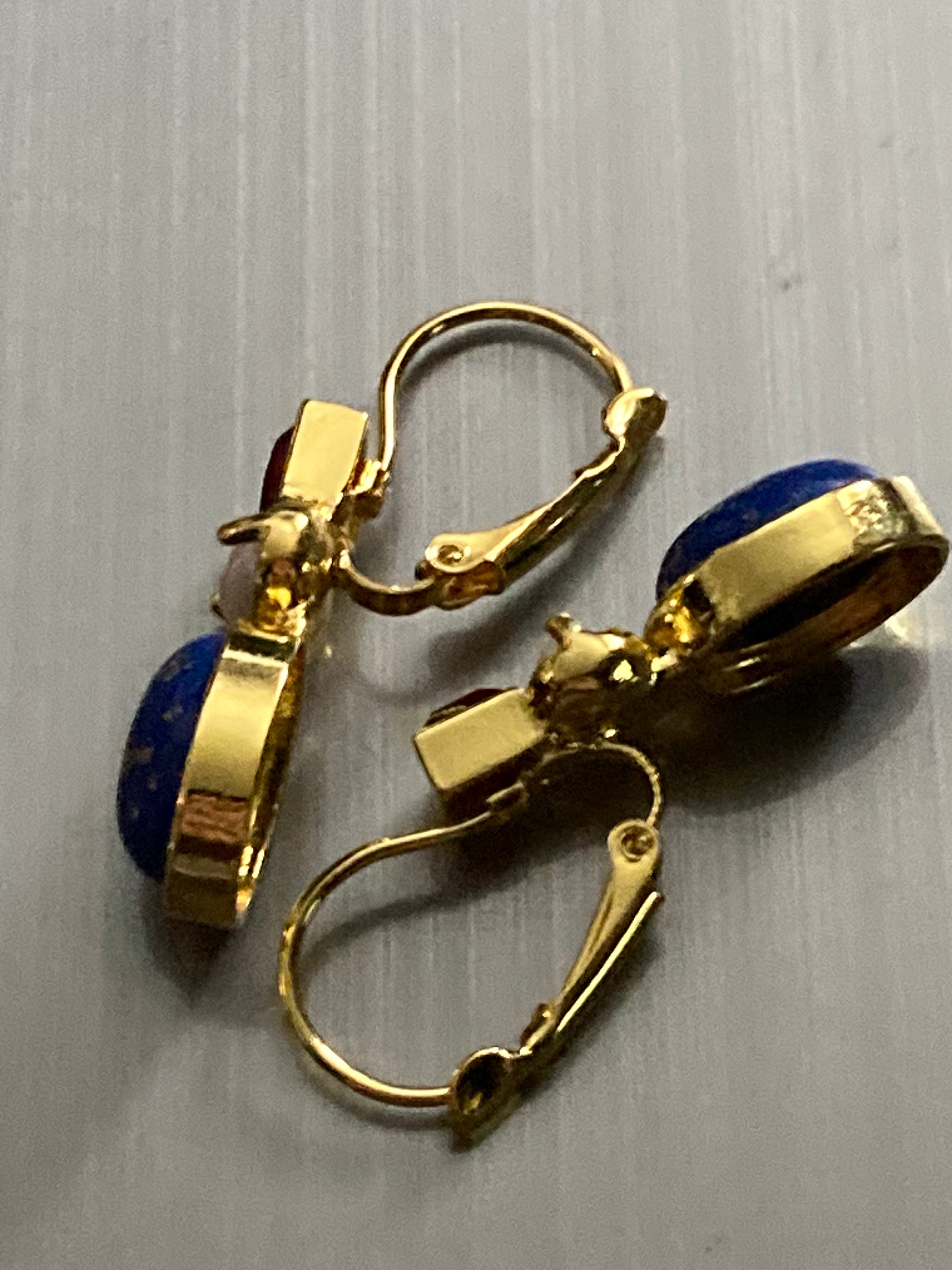 Gold tone faux lapis lazuli pearl and ruby red diamanté drop earrings