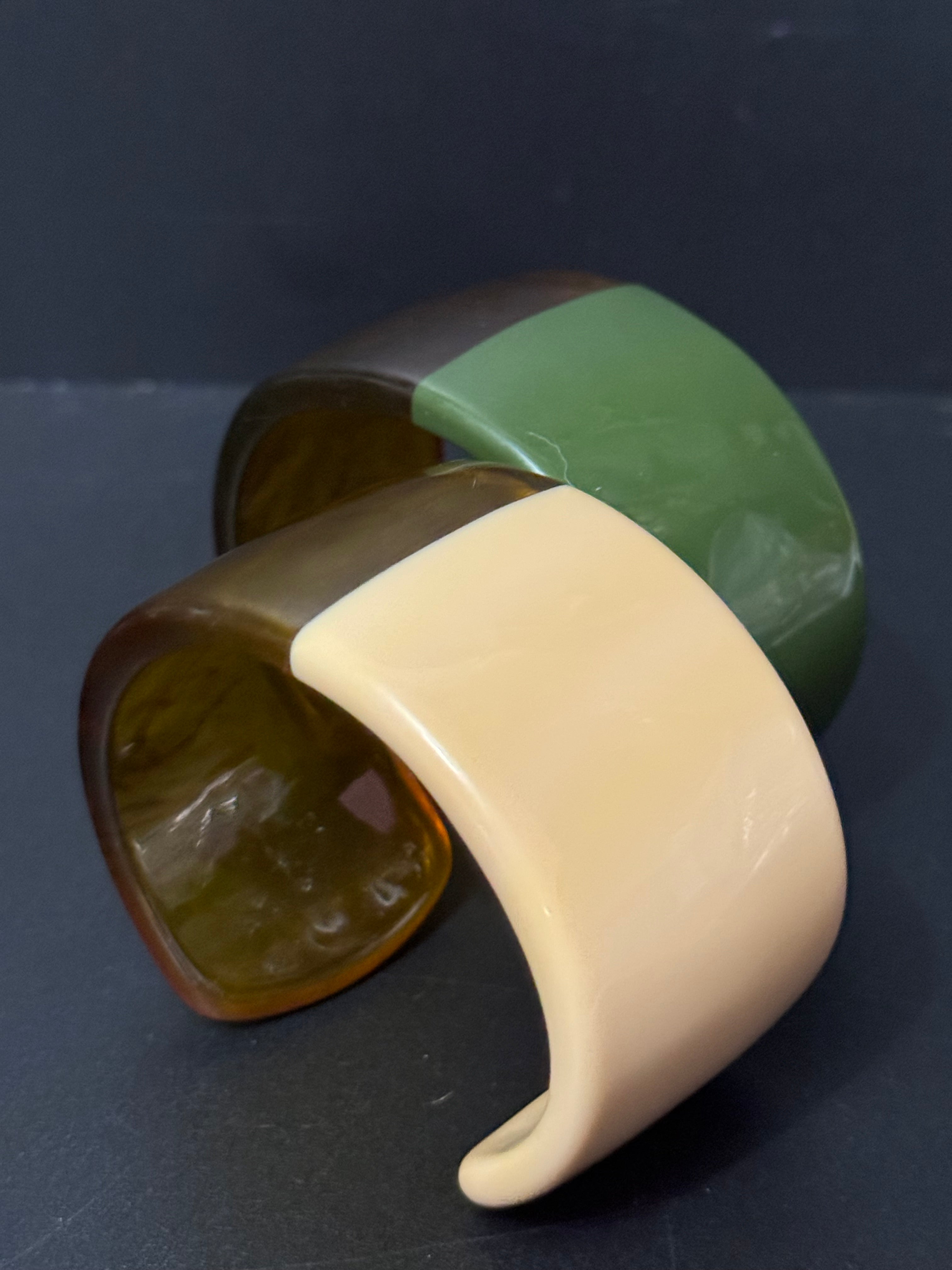 4cm wide open faux tortoiseshell cuff bangle in olive green or cream