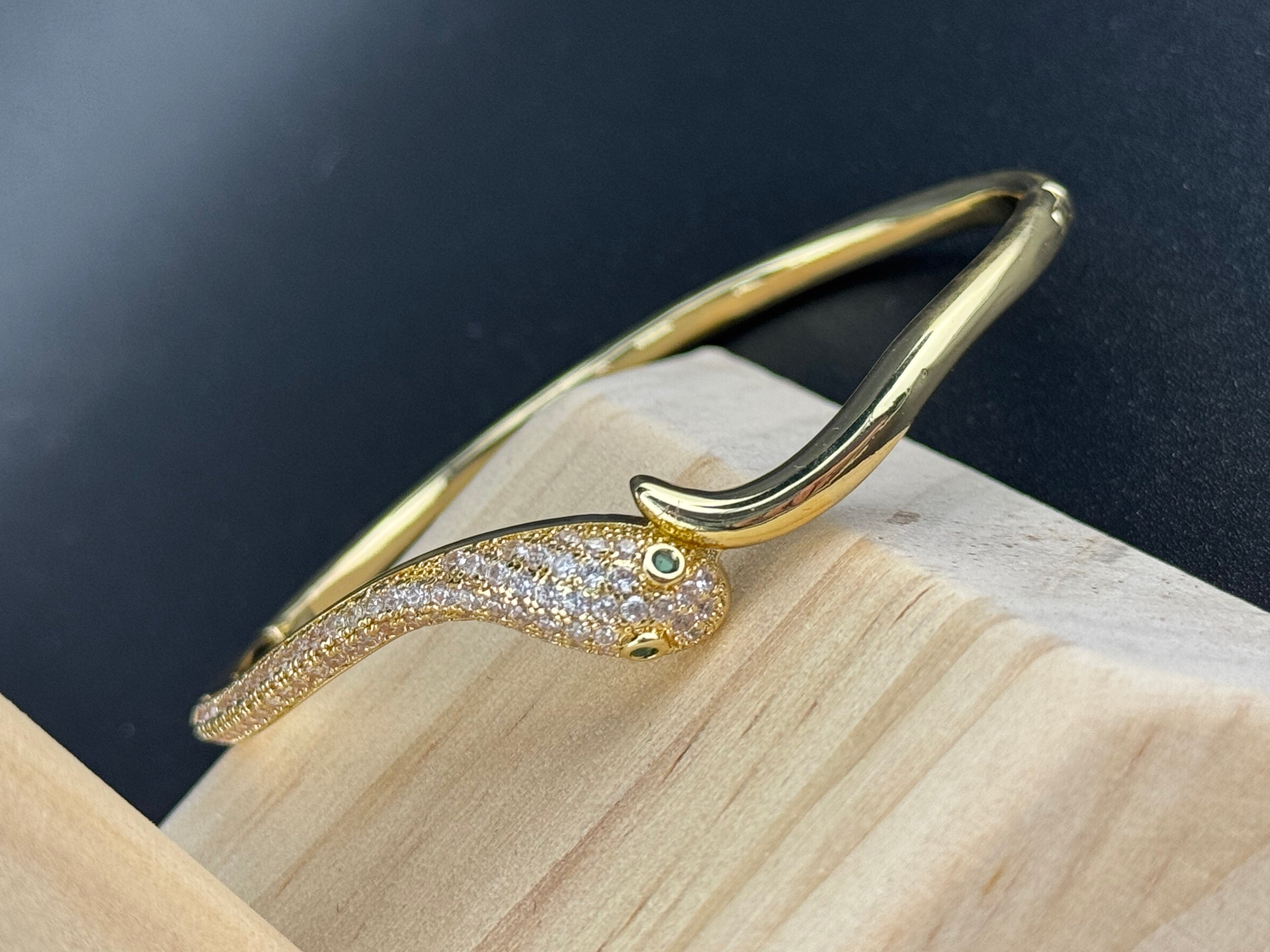 High end Hinged Gold plated CZ crystal diamanté snake bangle bracelet