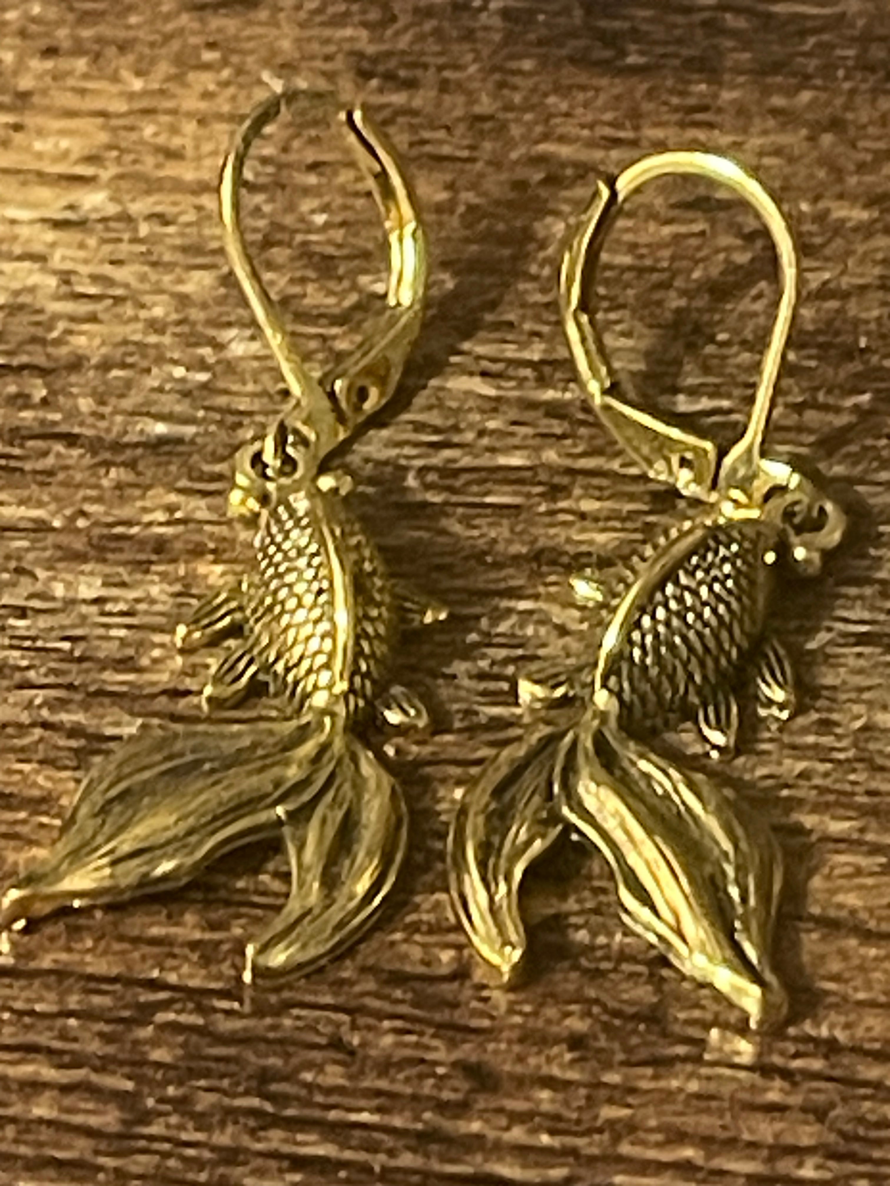 Japanese inspired koy carp gold tone fish drop earrings