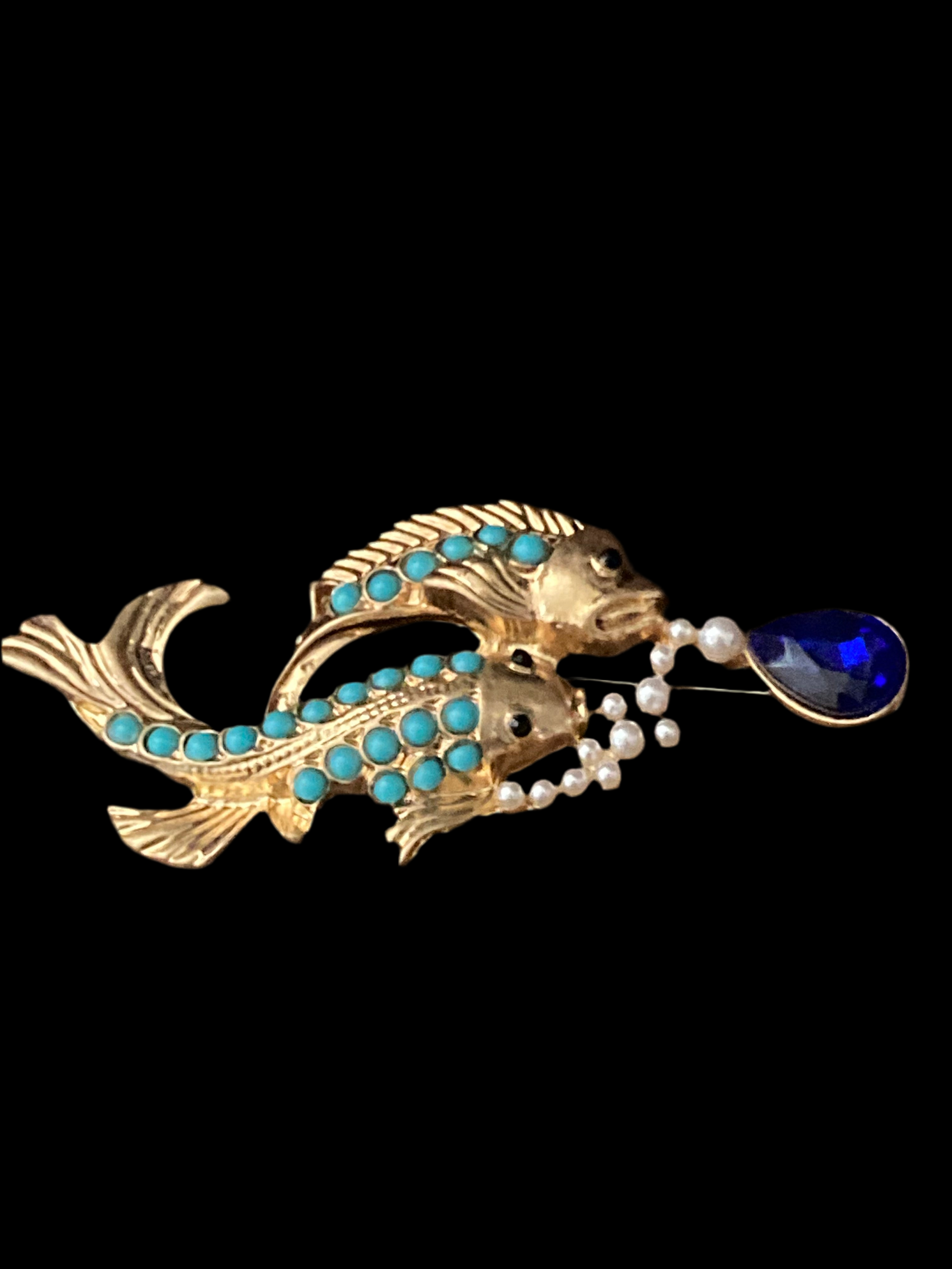 Oriental fish brooch with turquoise and diamanté