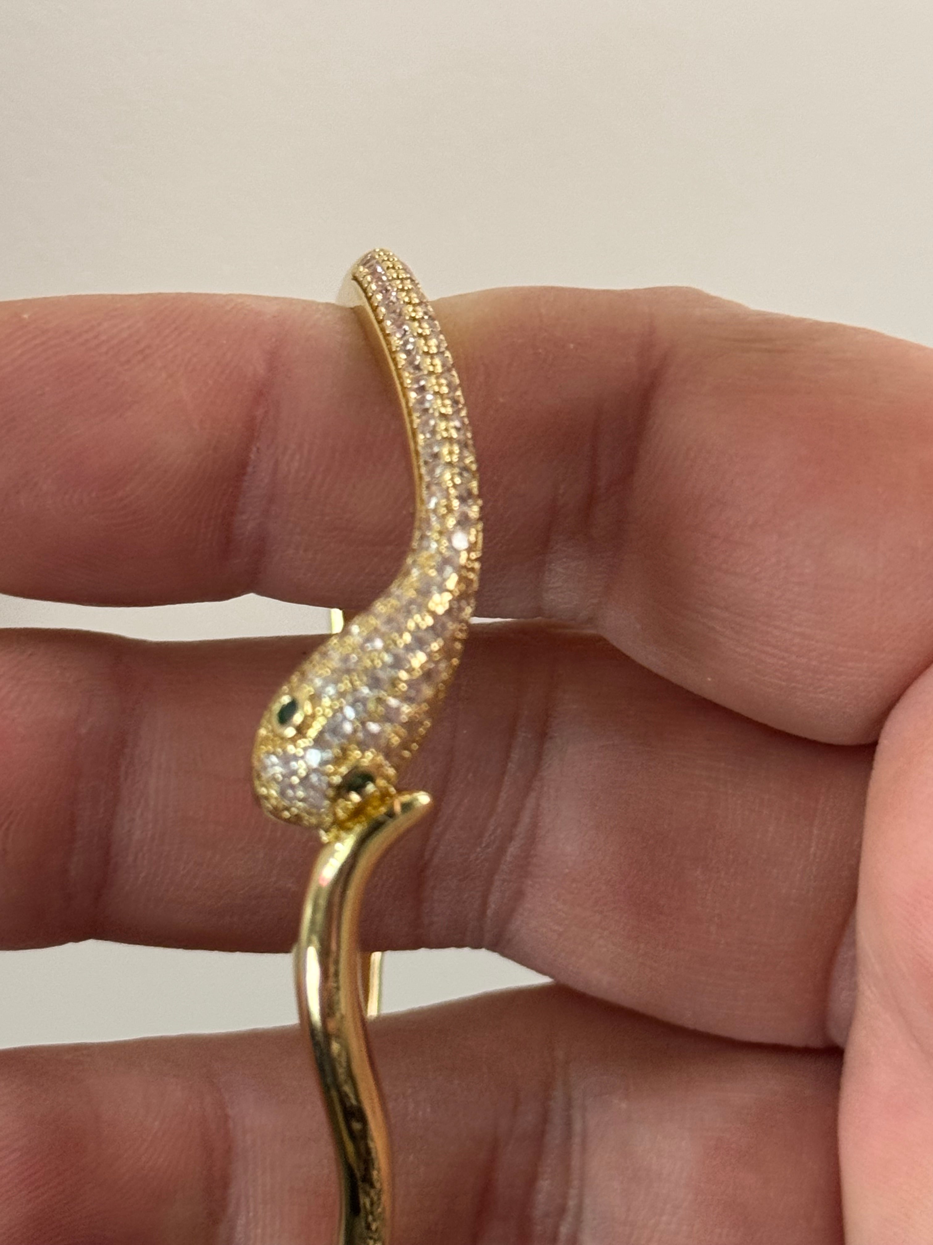 High end Hinged Gold plated CZ crystal diamanté snake bangle bracelet