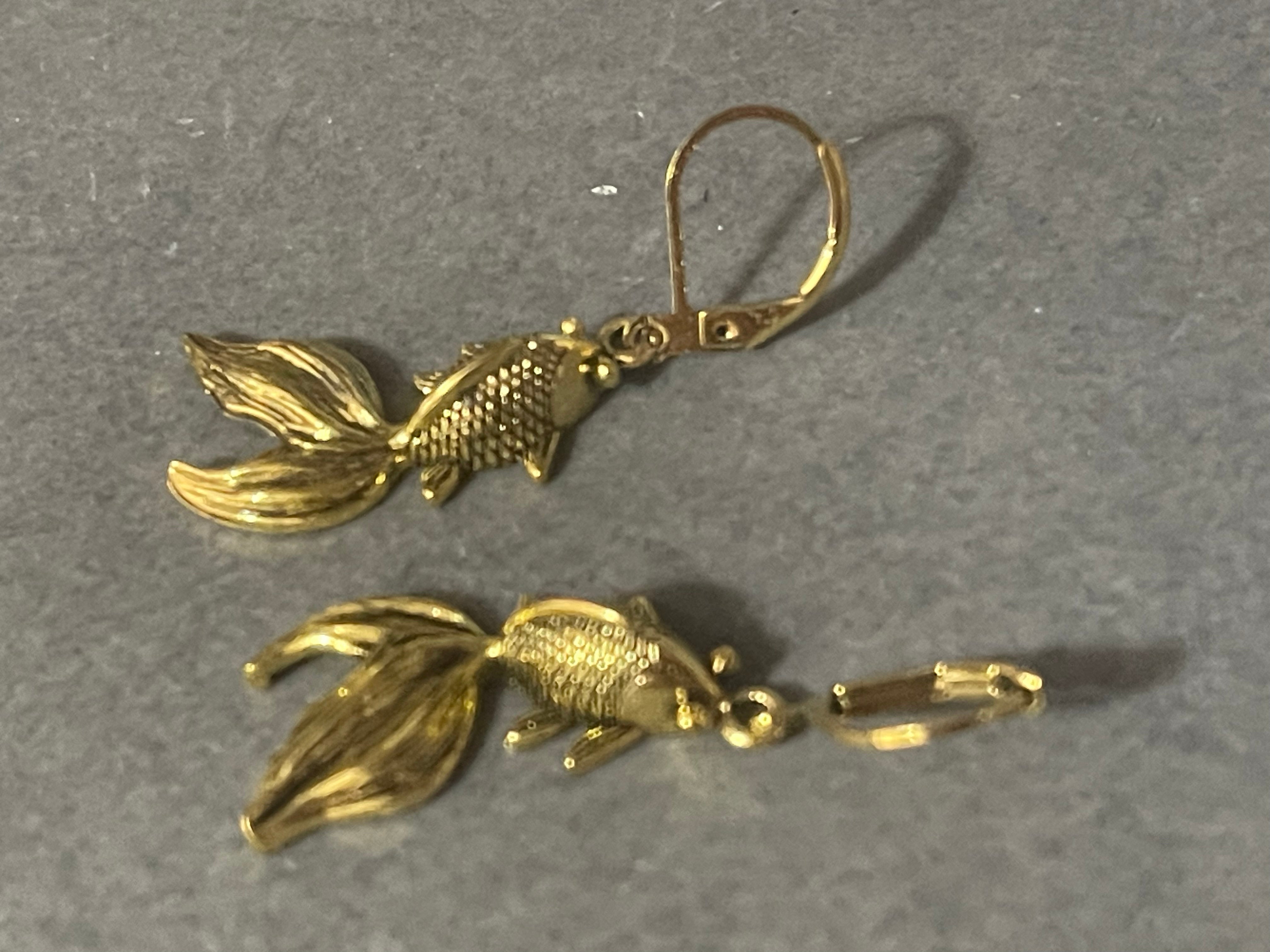 Japanese inspired koy carp gold tone fish drop earrings