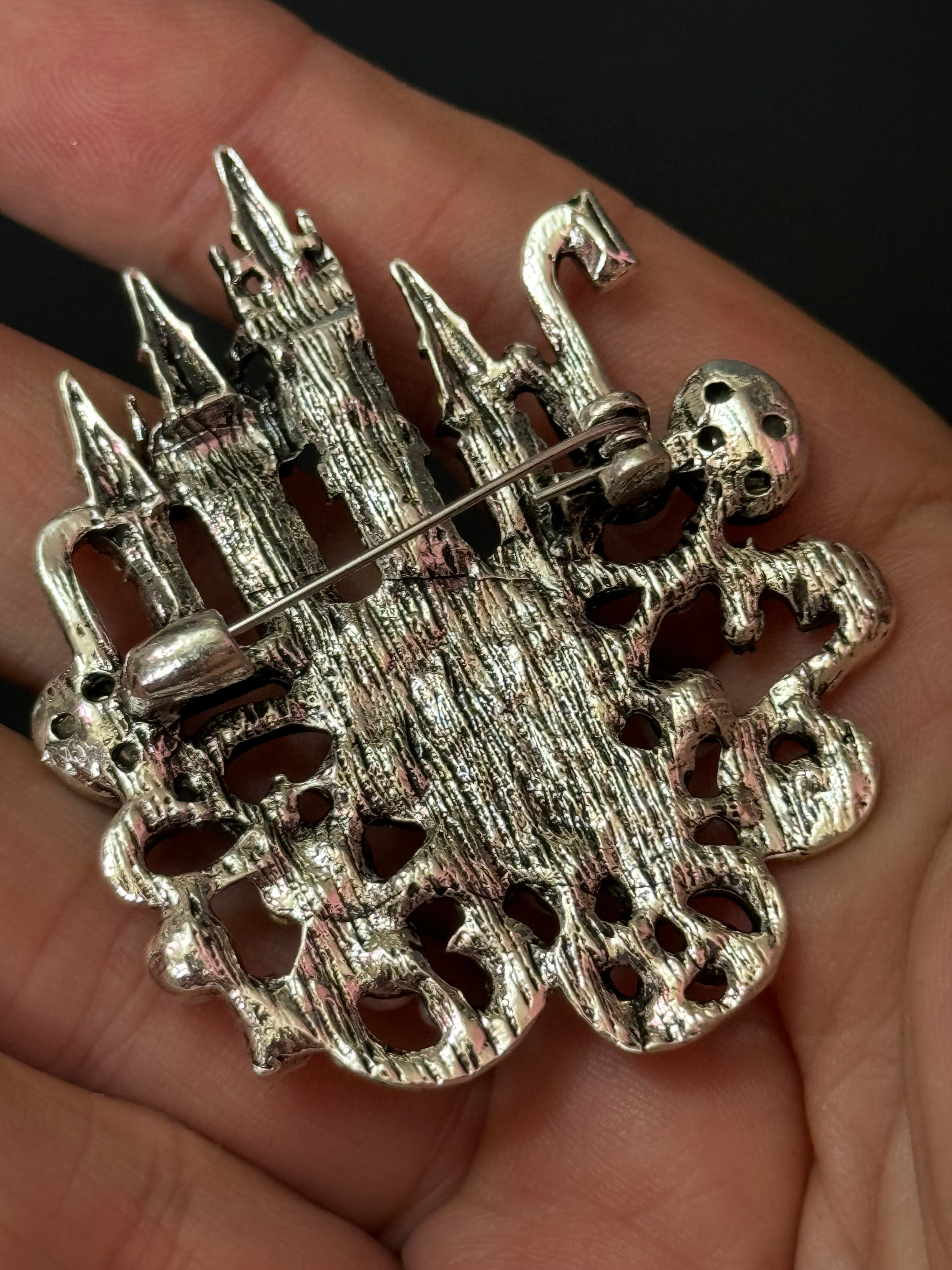 Pink Fairy princess castle brooch Crystal diamanté