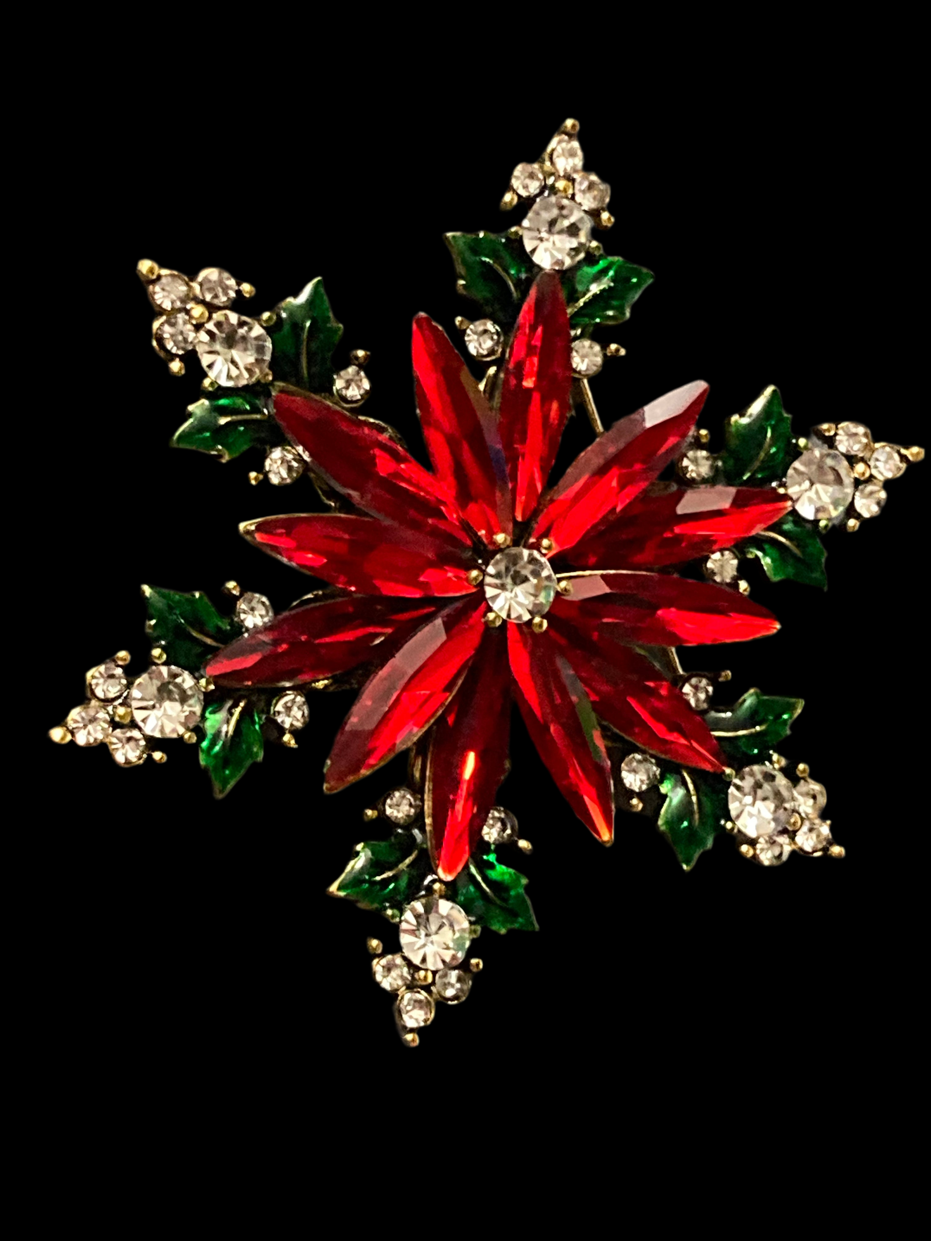 Diamanté Christmas poinsettia brooch