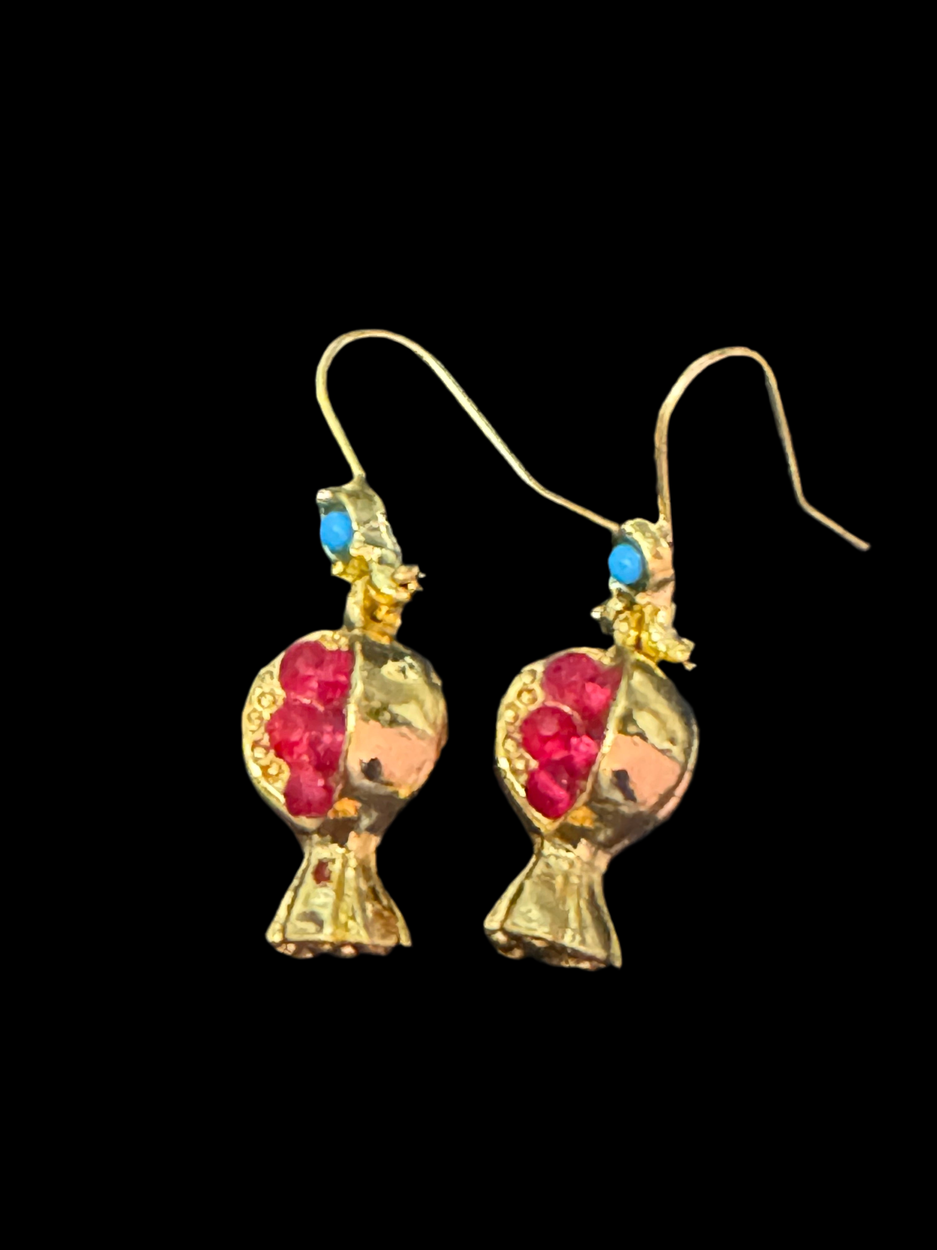 Small red and gold plated quirky pomegranate Christmas fruit earrings pierced