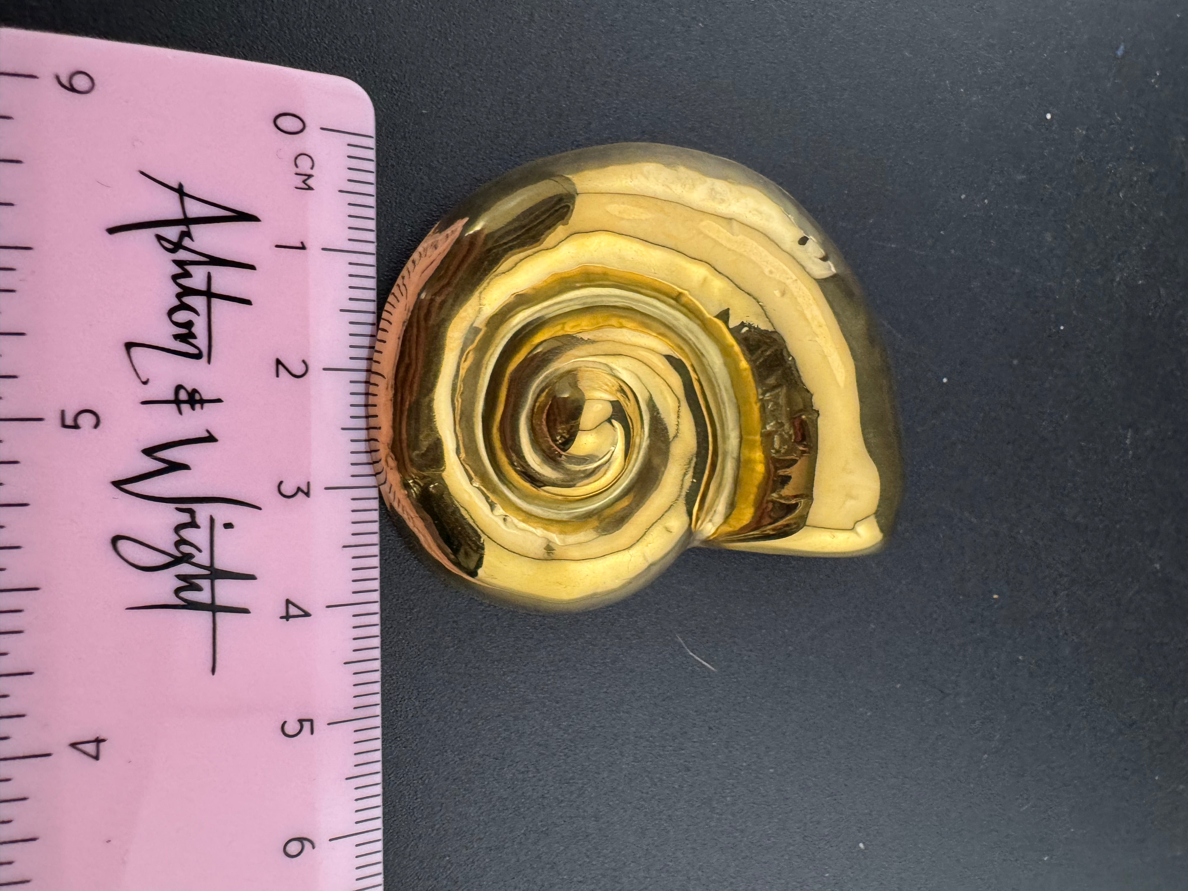 Large ammonite gold tone seashell brooch nautical style