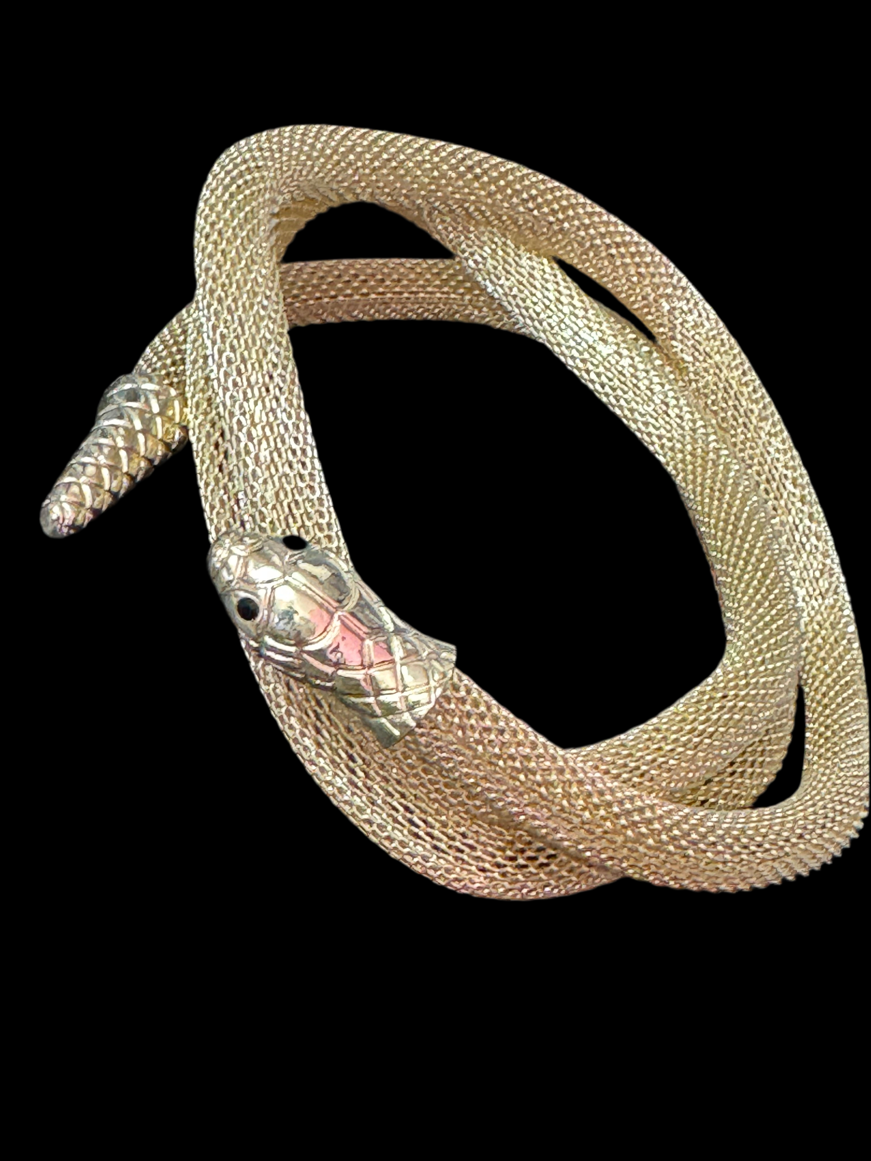 Gold tone mesh bendy snake choker bracelet necklace