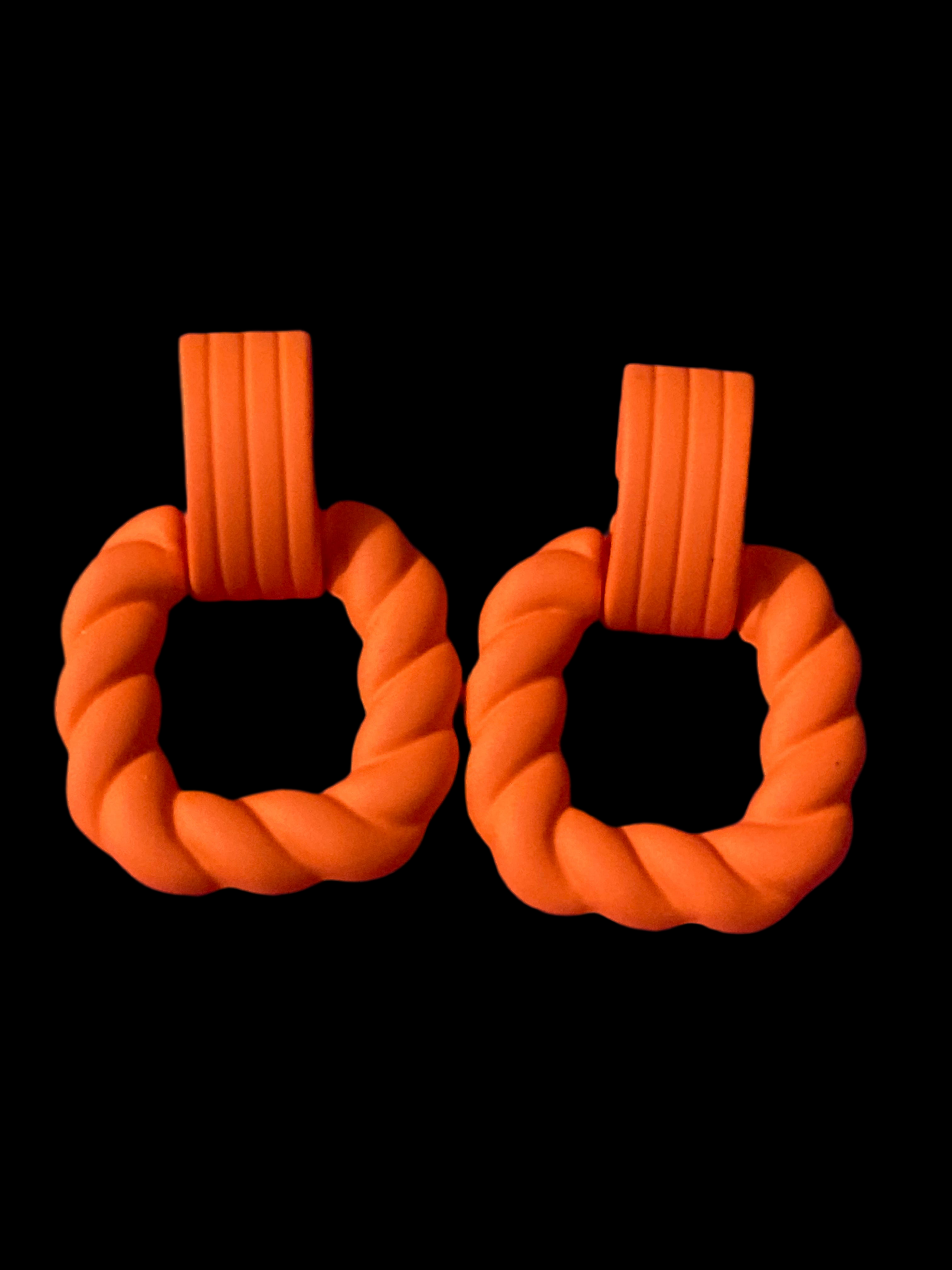 Bright Orange nautical rope twist door knocker earrings