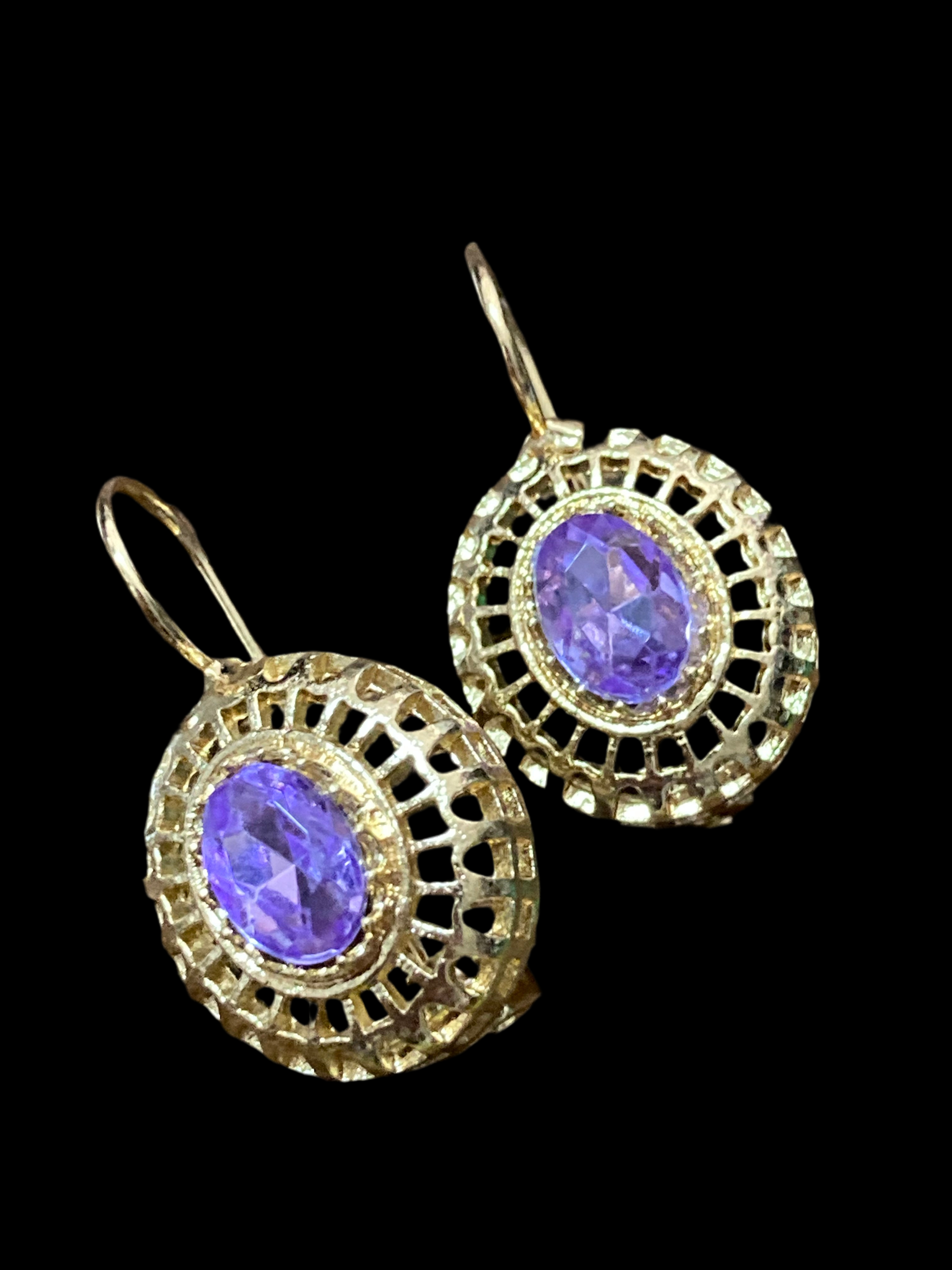 Gold amethyst diamanté drop earrings Victorian style