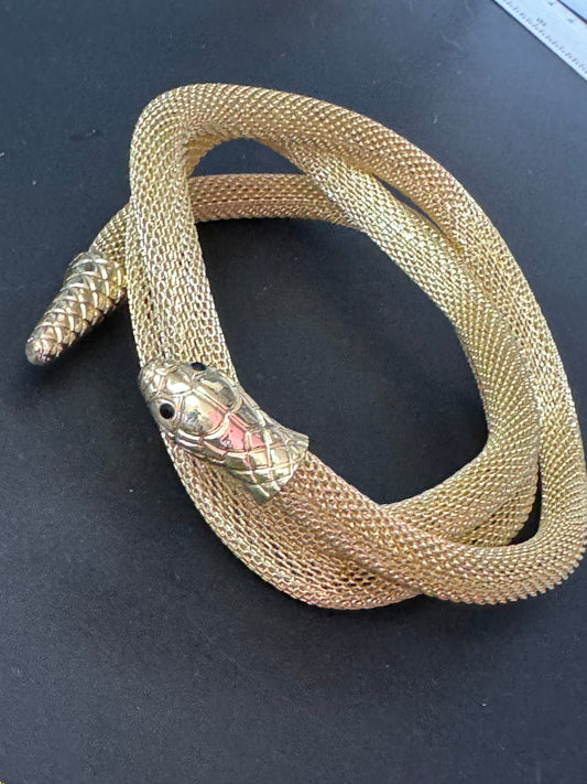 Gold tone mesh bendy snake choker bracelet necklace