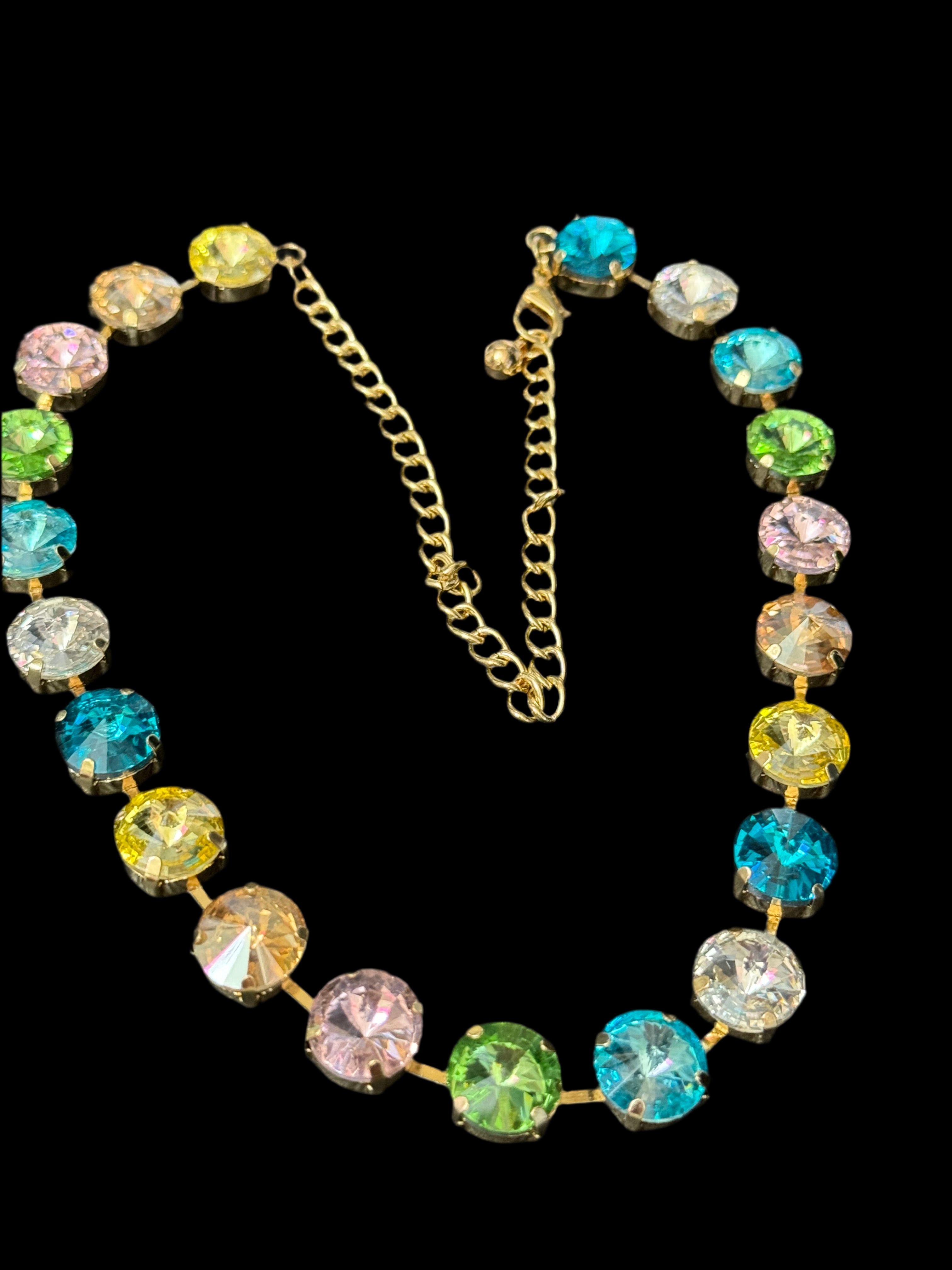 Summer pastels pink yellow blue green crystal diamanté necklace