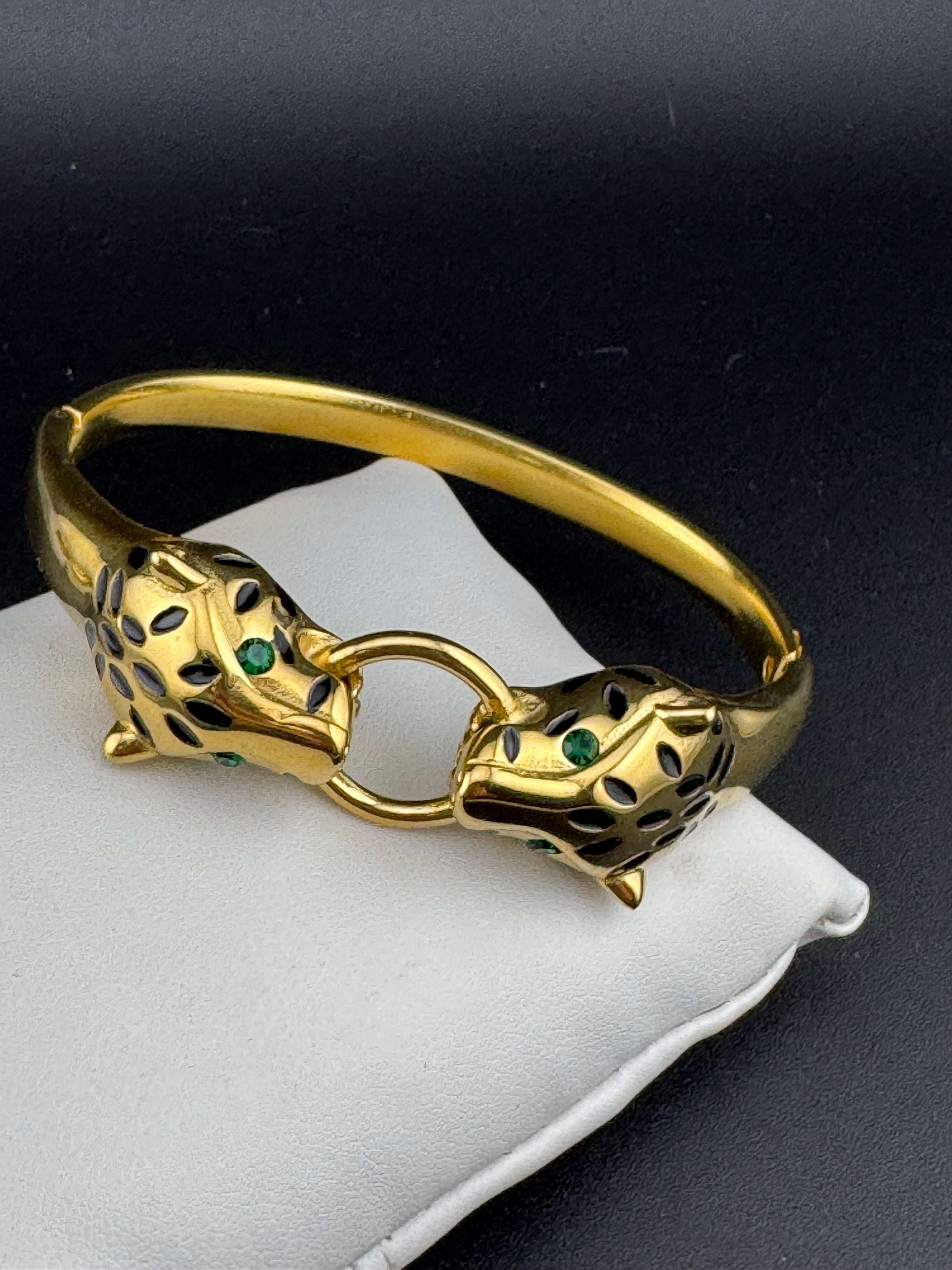 Classic gold Stainless Steel Crystal Leopard clamper Bangles Animal Bracelets