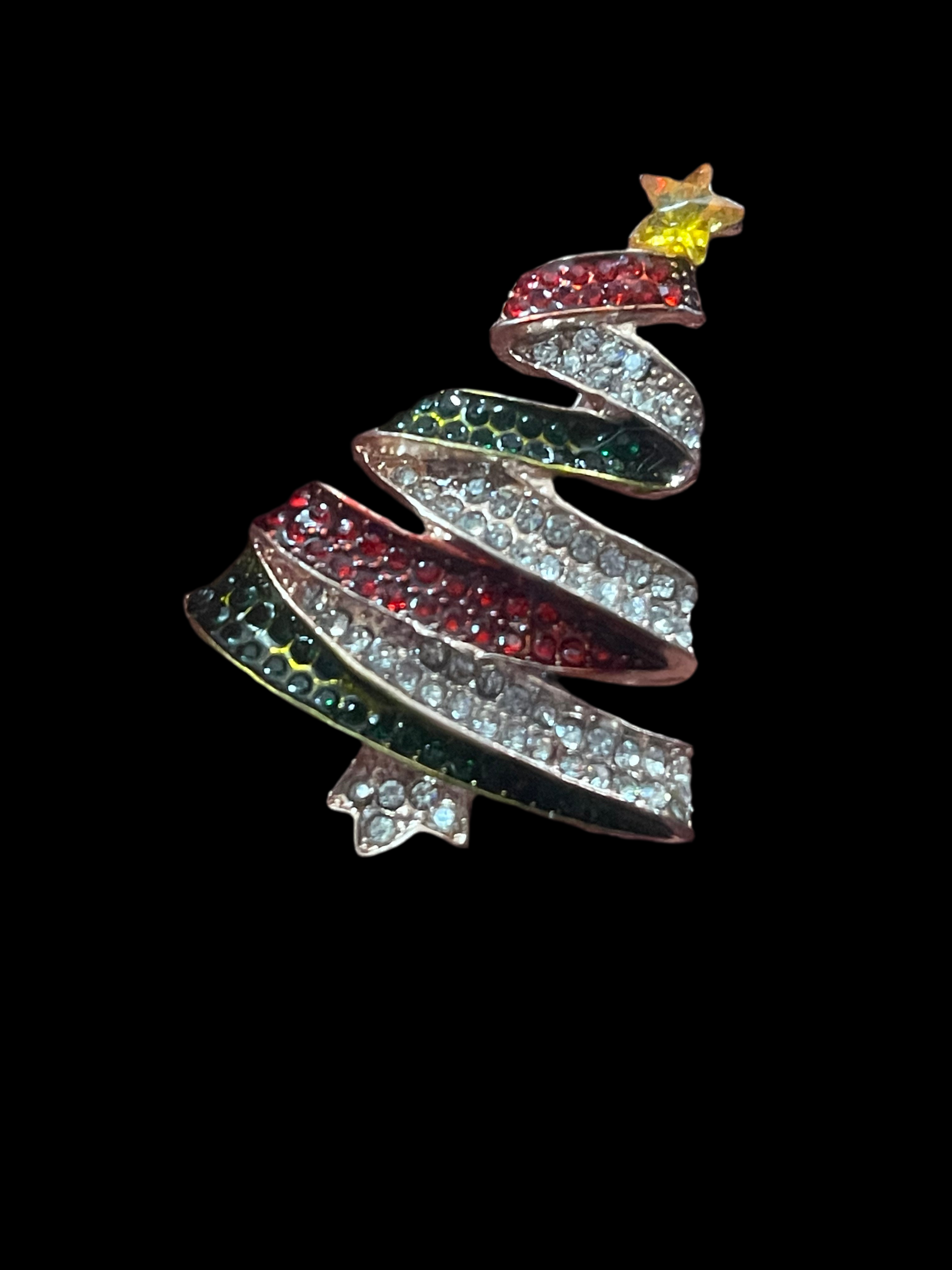 Diamanté Christmas tree brooch