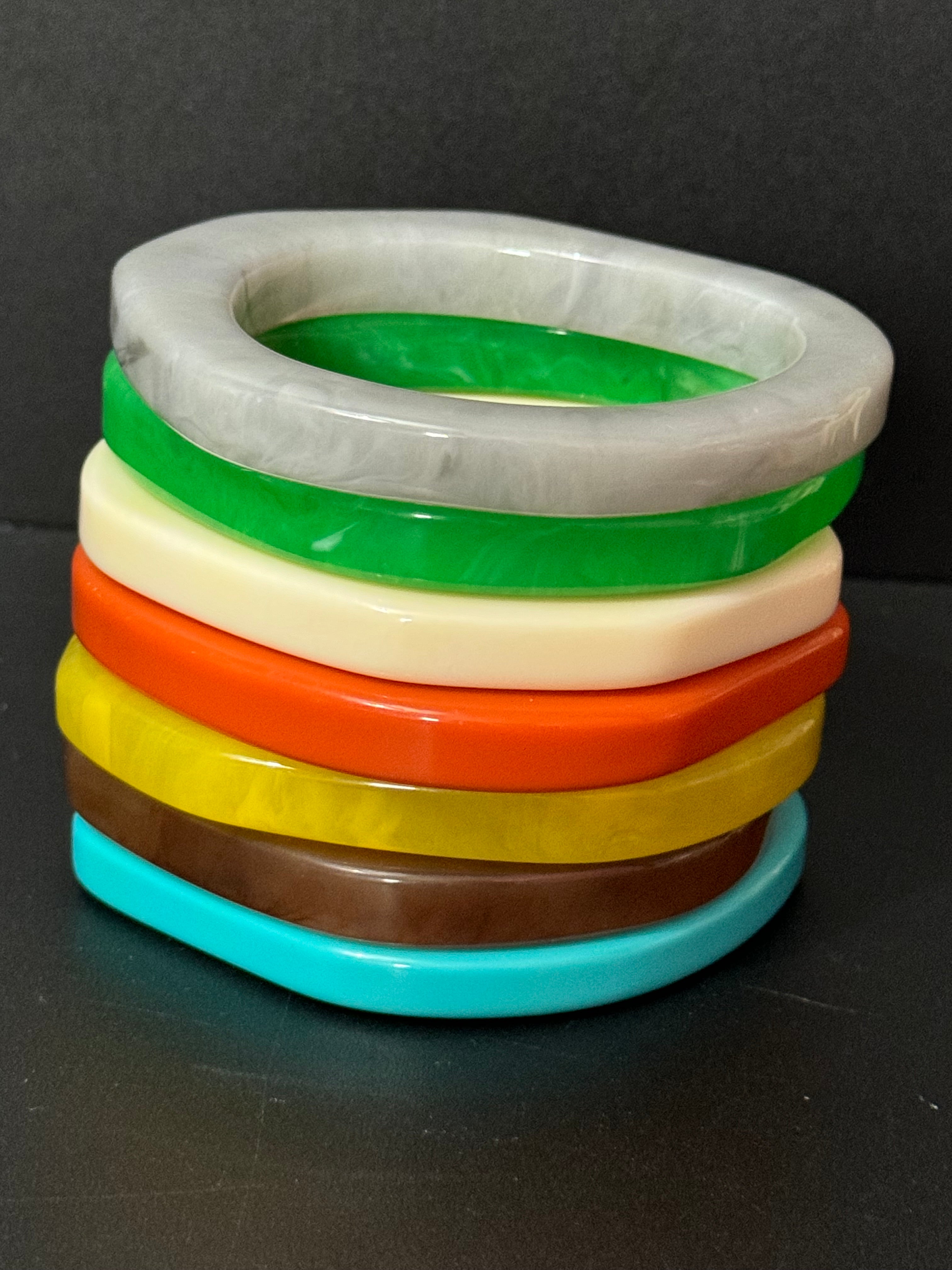 Mix and match irregular coloured abstract stacking bangles