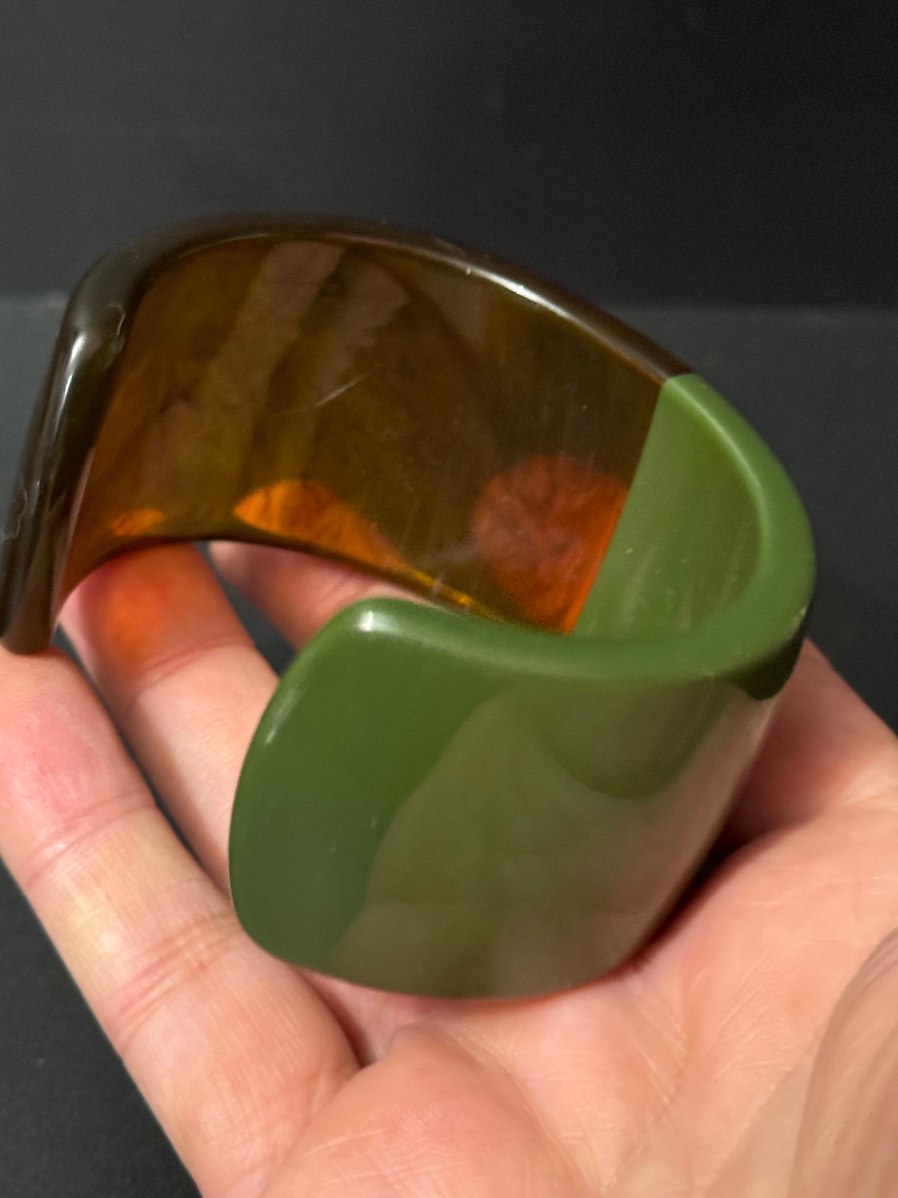 4cm wide open faux tortoiseshell cuff bangle in olive green or cream