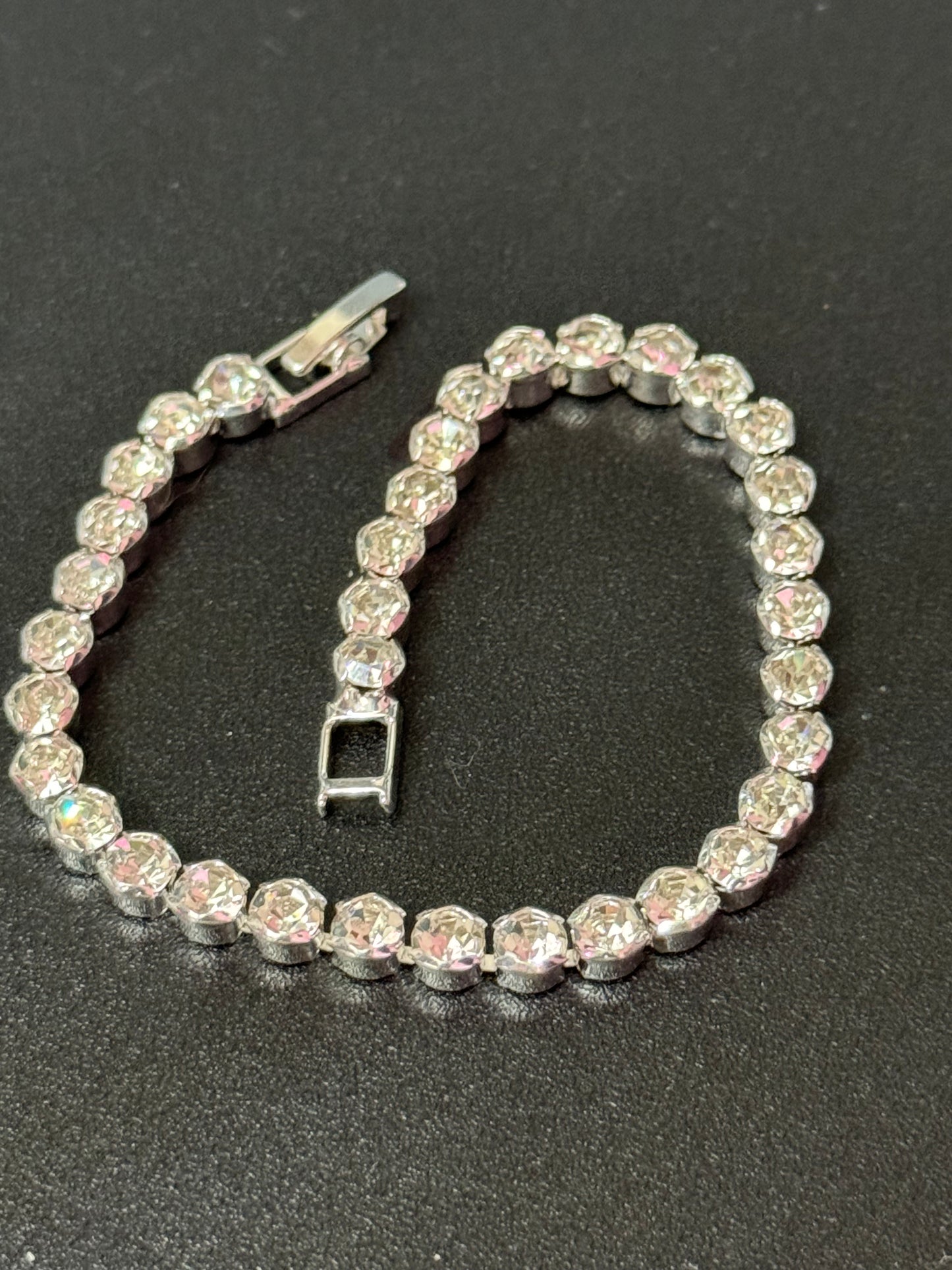 Mix and match silver and gold tone slim bezel set clear crystal tennis bracelets