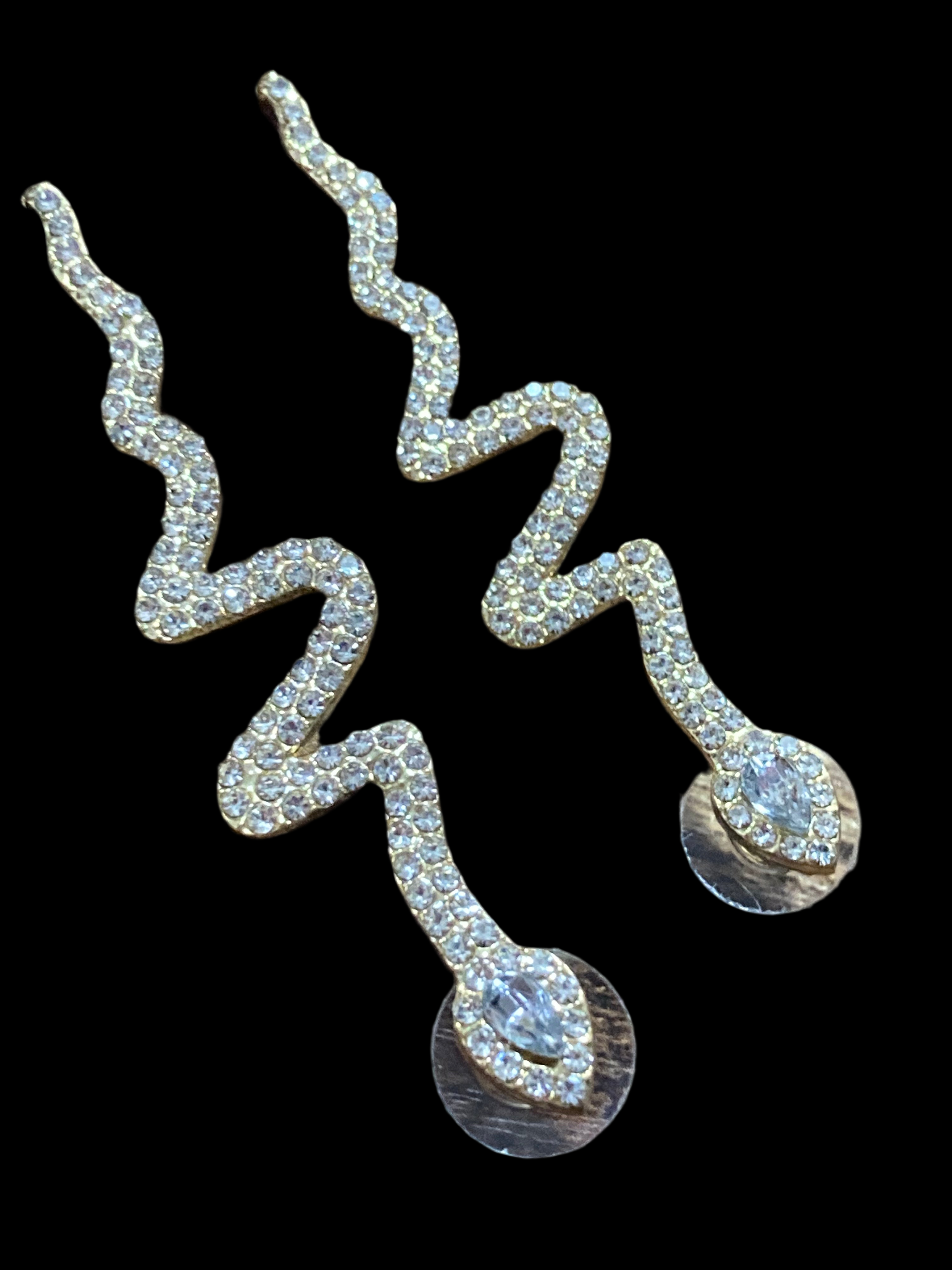 Long gold diamanté snake drop earrings