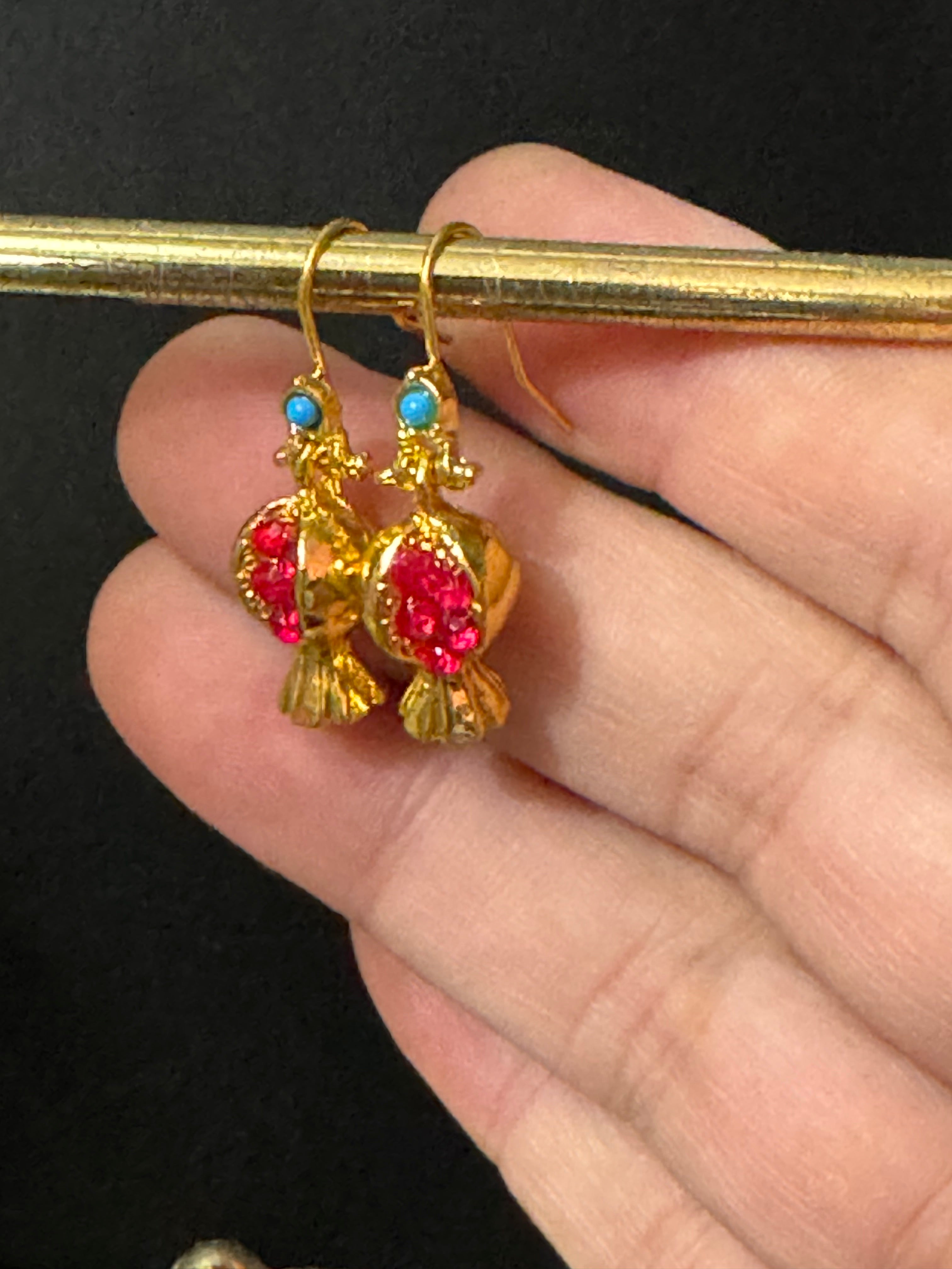 Small red and gold plated quirky pomegranate Christmas fruit earrings pierced