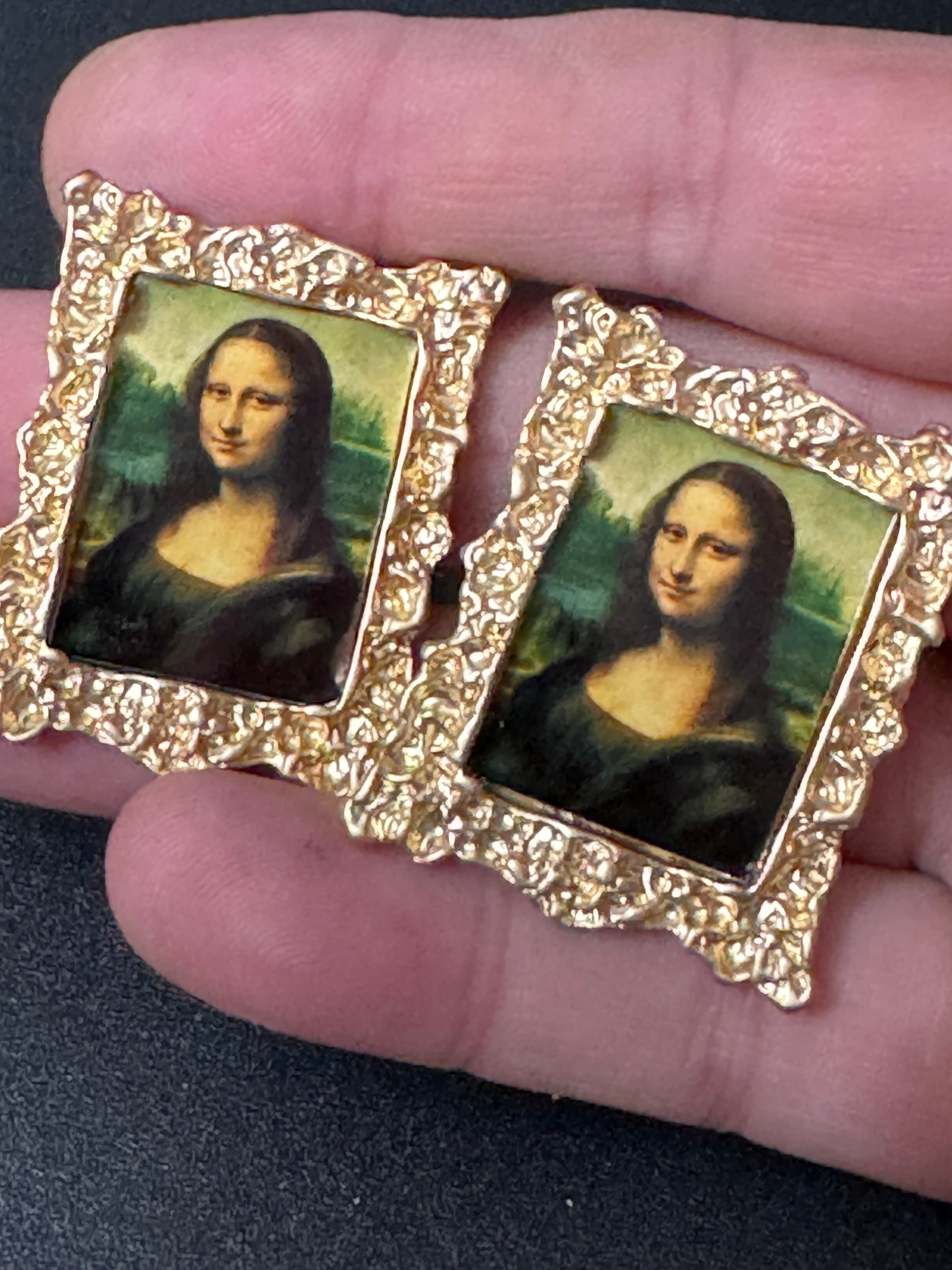 Novelty great masters pairings oversized gold framed portrait earrings