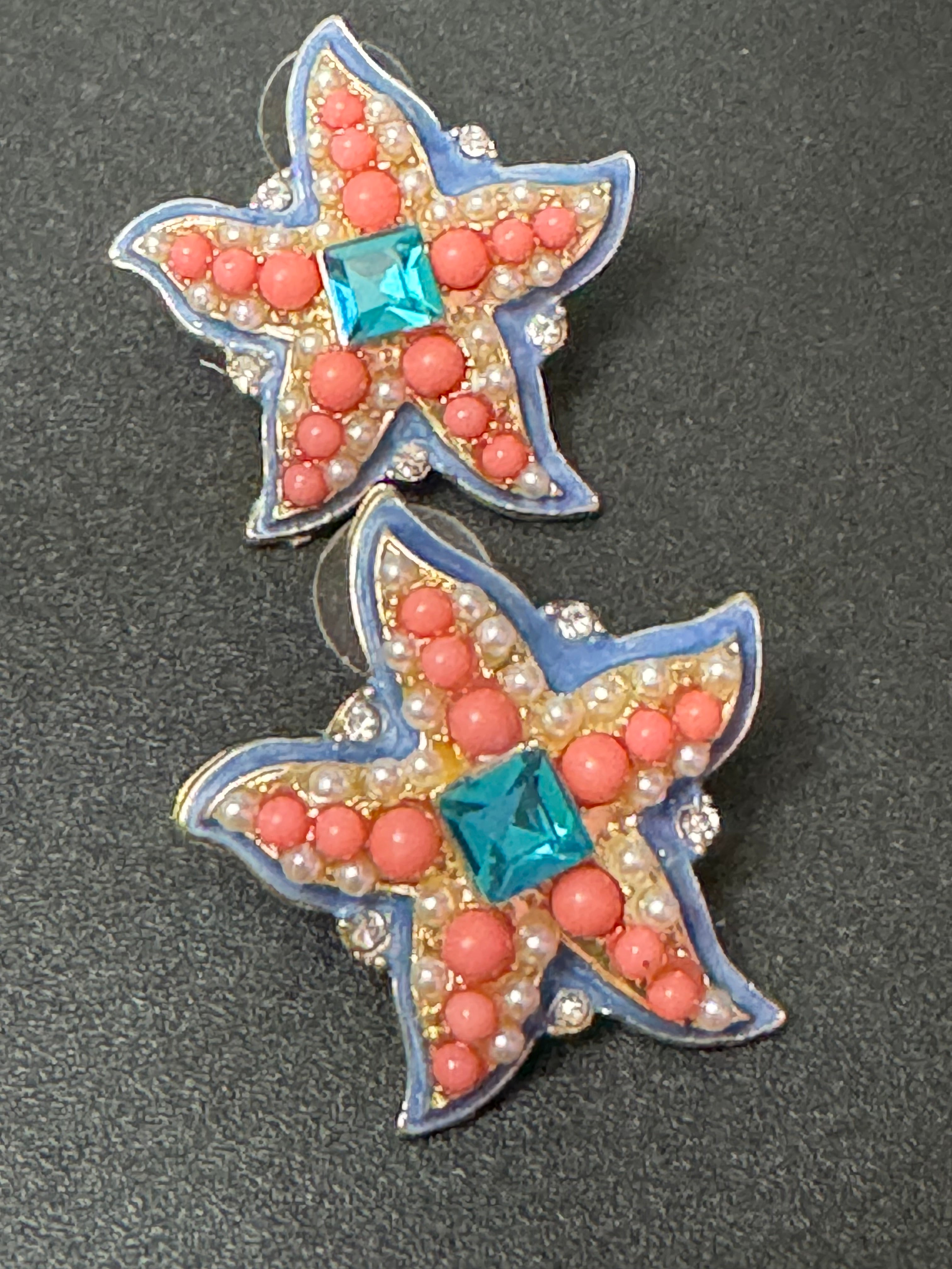 Oversized coral and turquoise starfish stud earrings