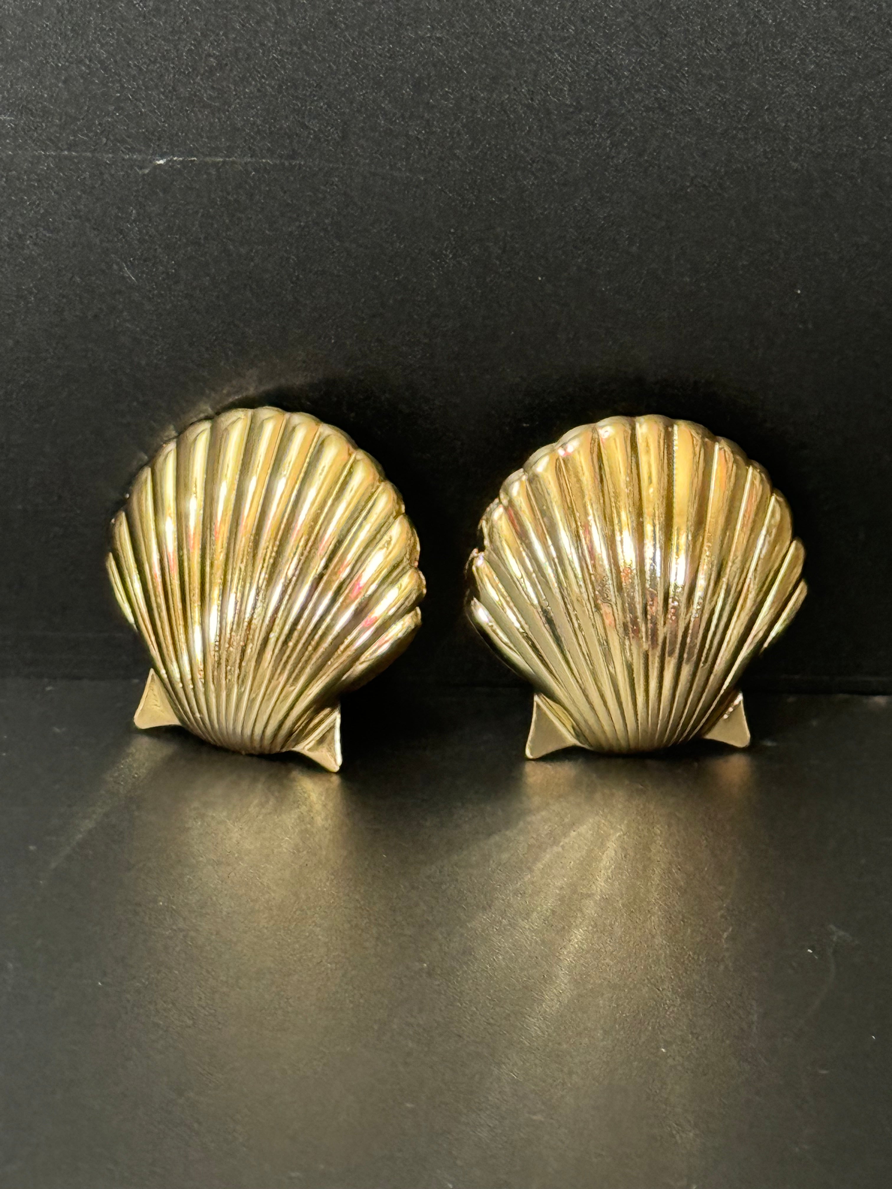 Nautical Gold tone oversized shell earrings pierced