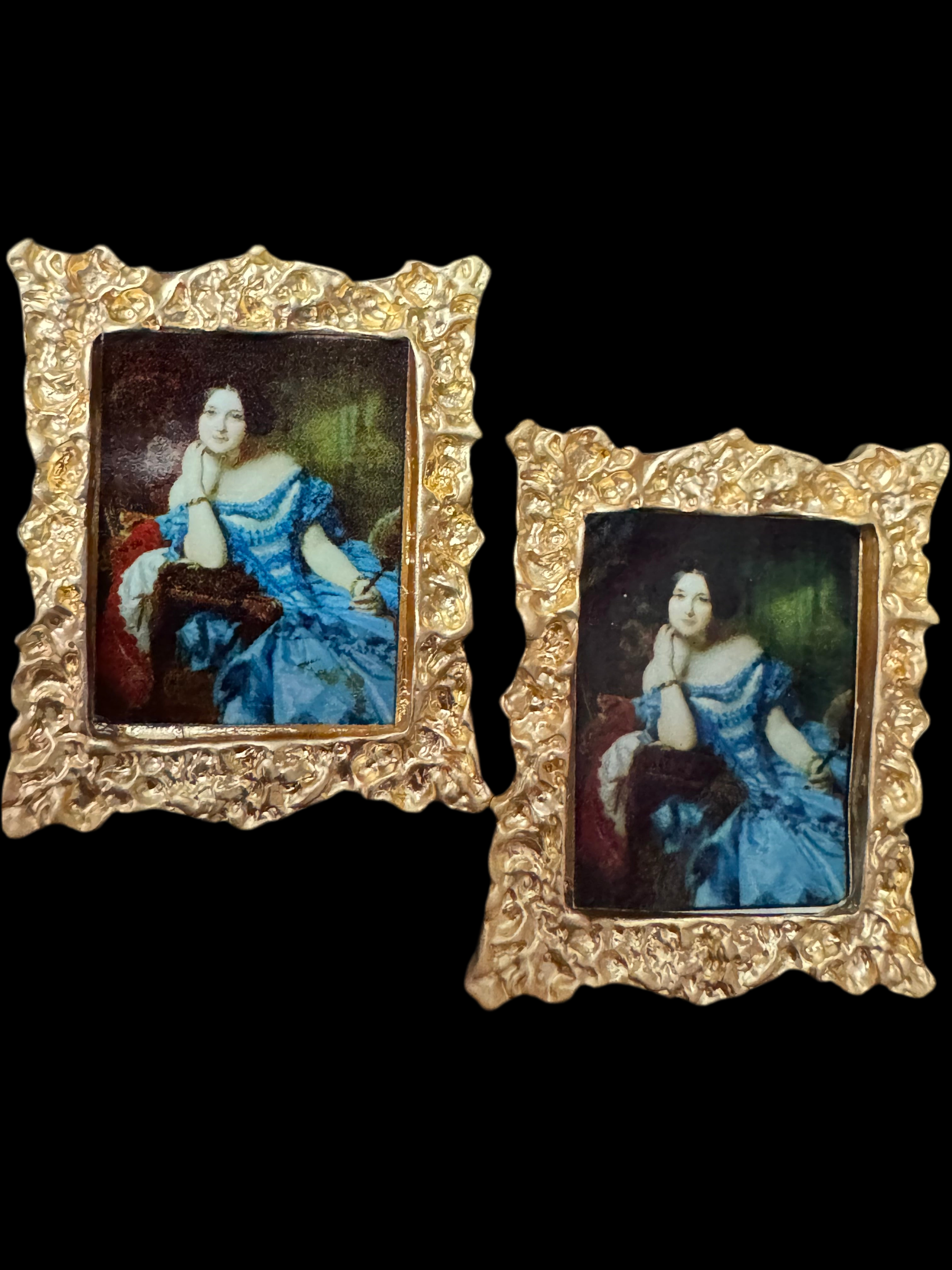 Novelty great masters pairings oversized gold framed portrait earrings