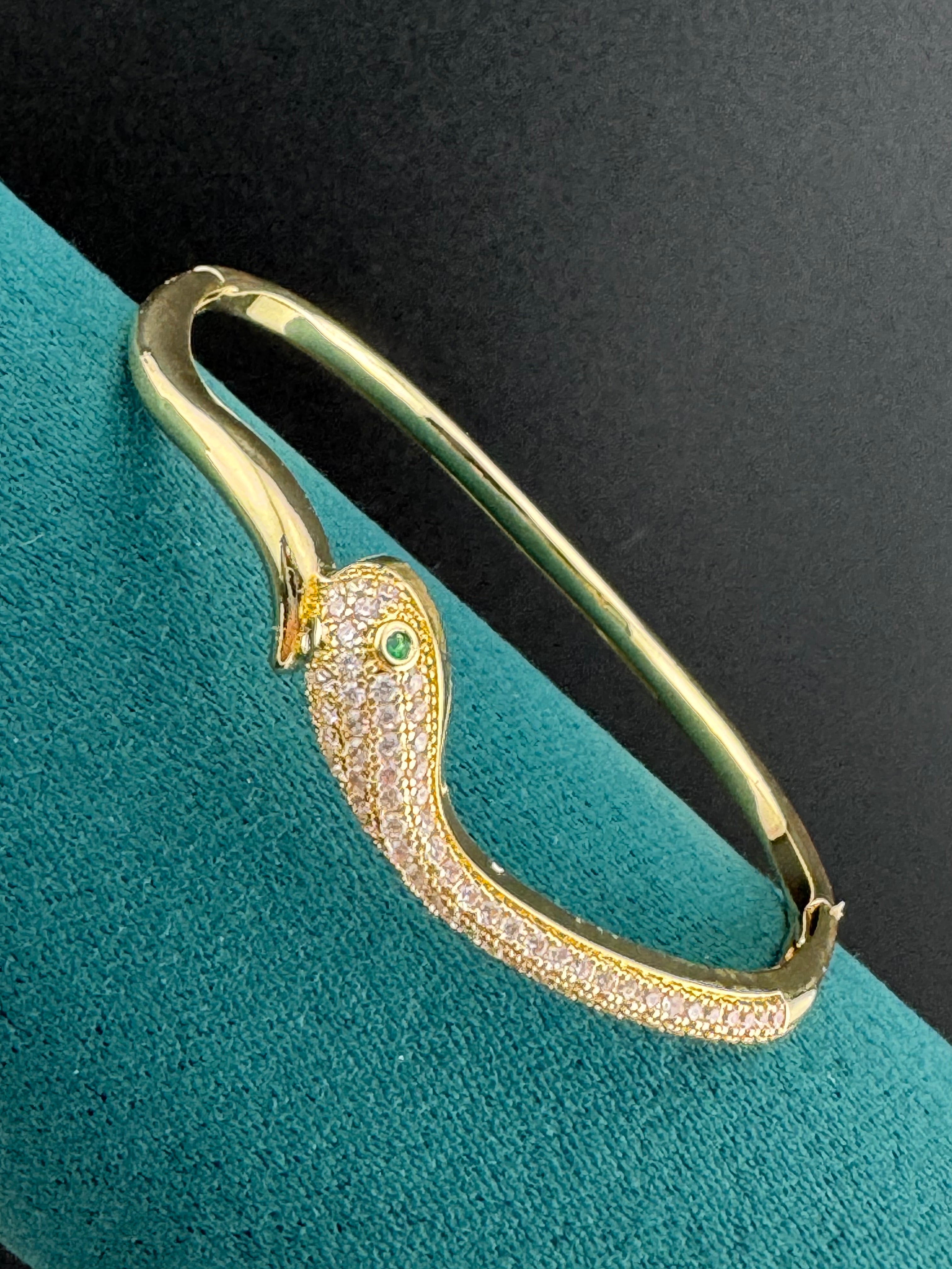 High end Hinged Gold plated CZ crystal diamanté snake bangle bracelet