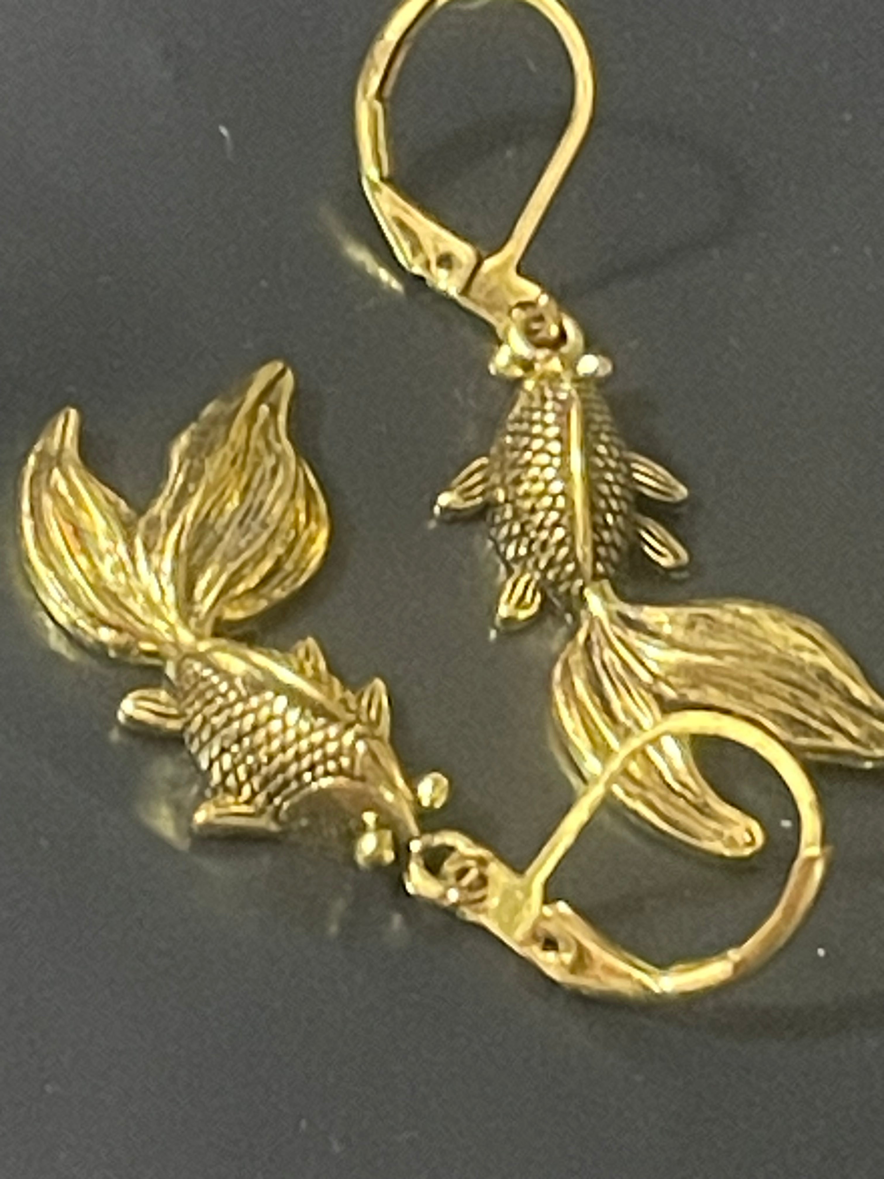 Japanese inspired koy carp gold tone fish drop earrings