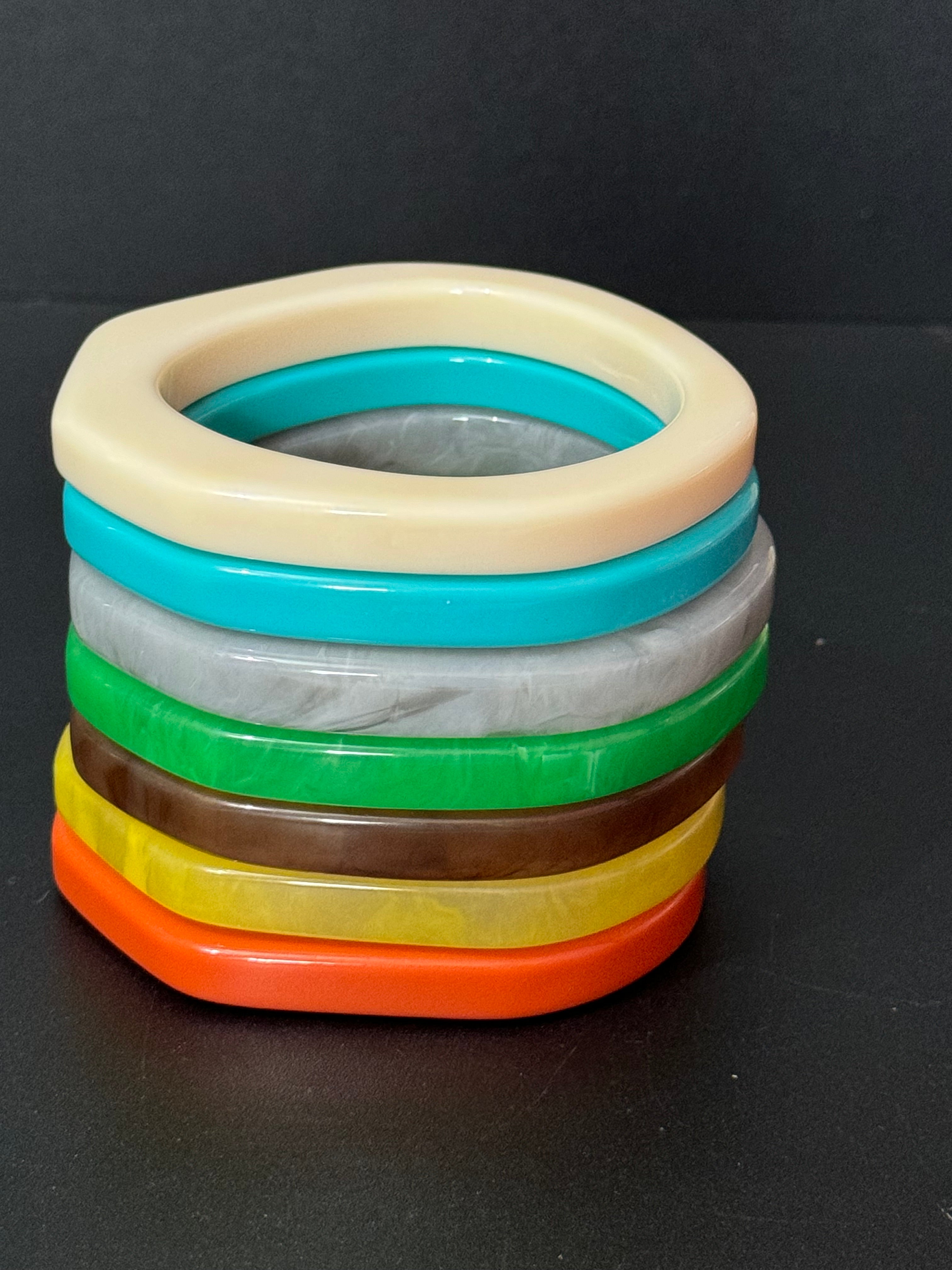 Mix and match irregular coloured abstract stacking bangles