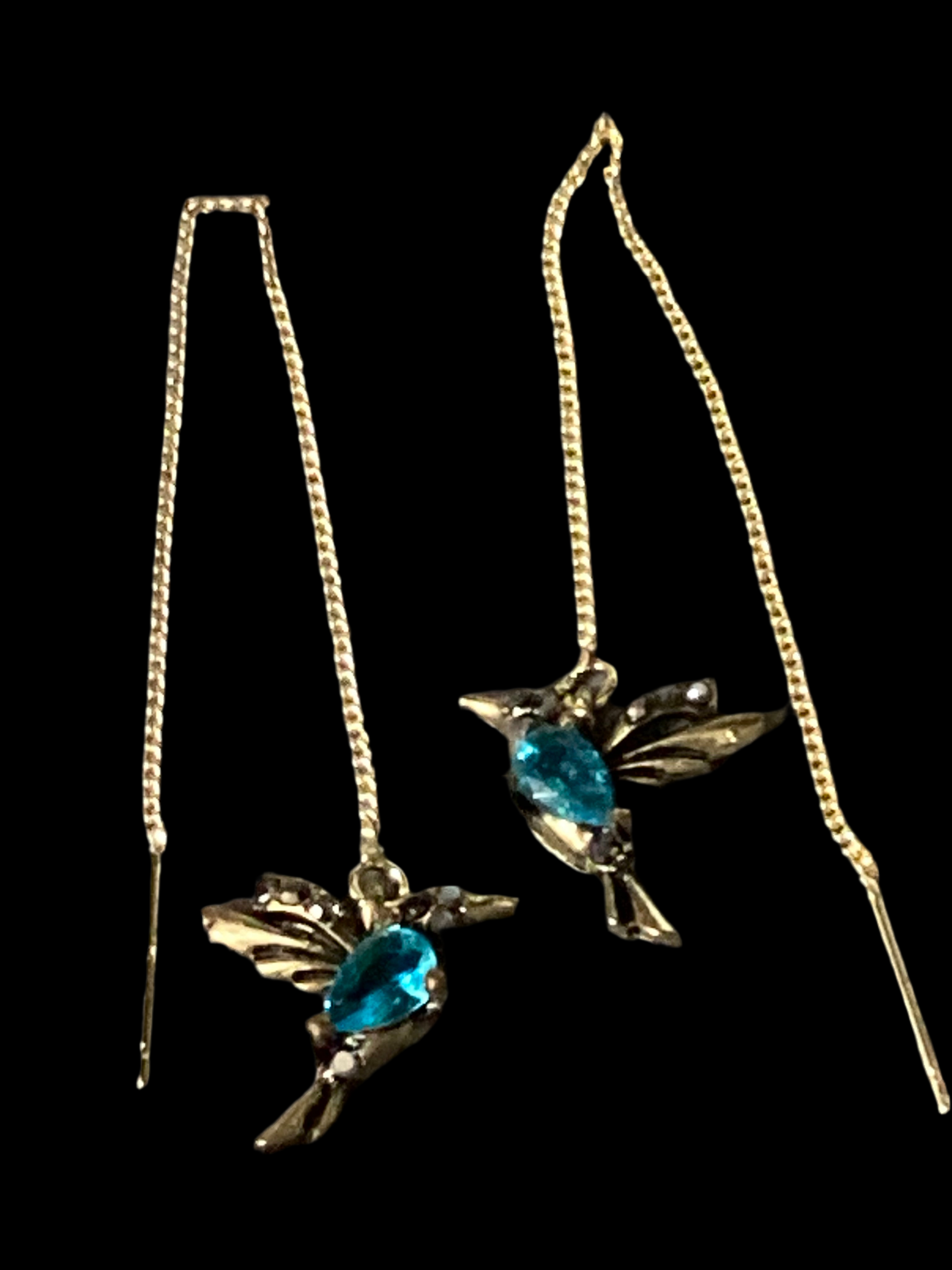 Blue diamanté marcasite blue Crystal bird threader earrings