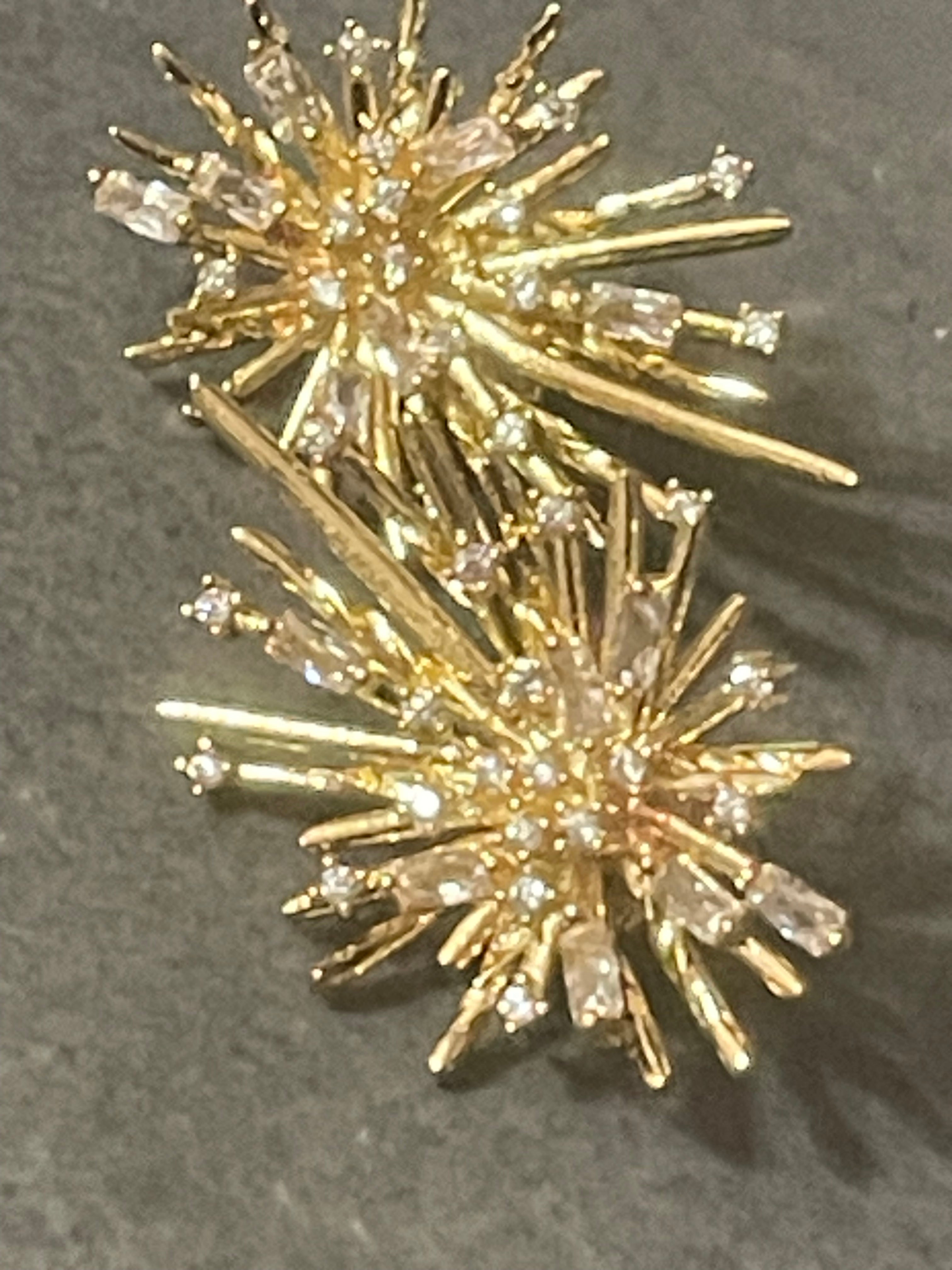 Modernist brutalist style gold diamanté atomic starburst clip on earrings