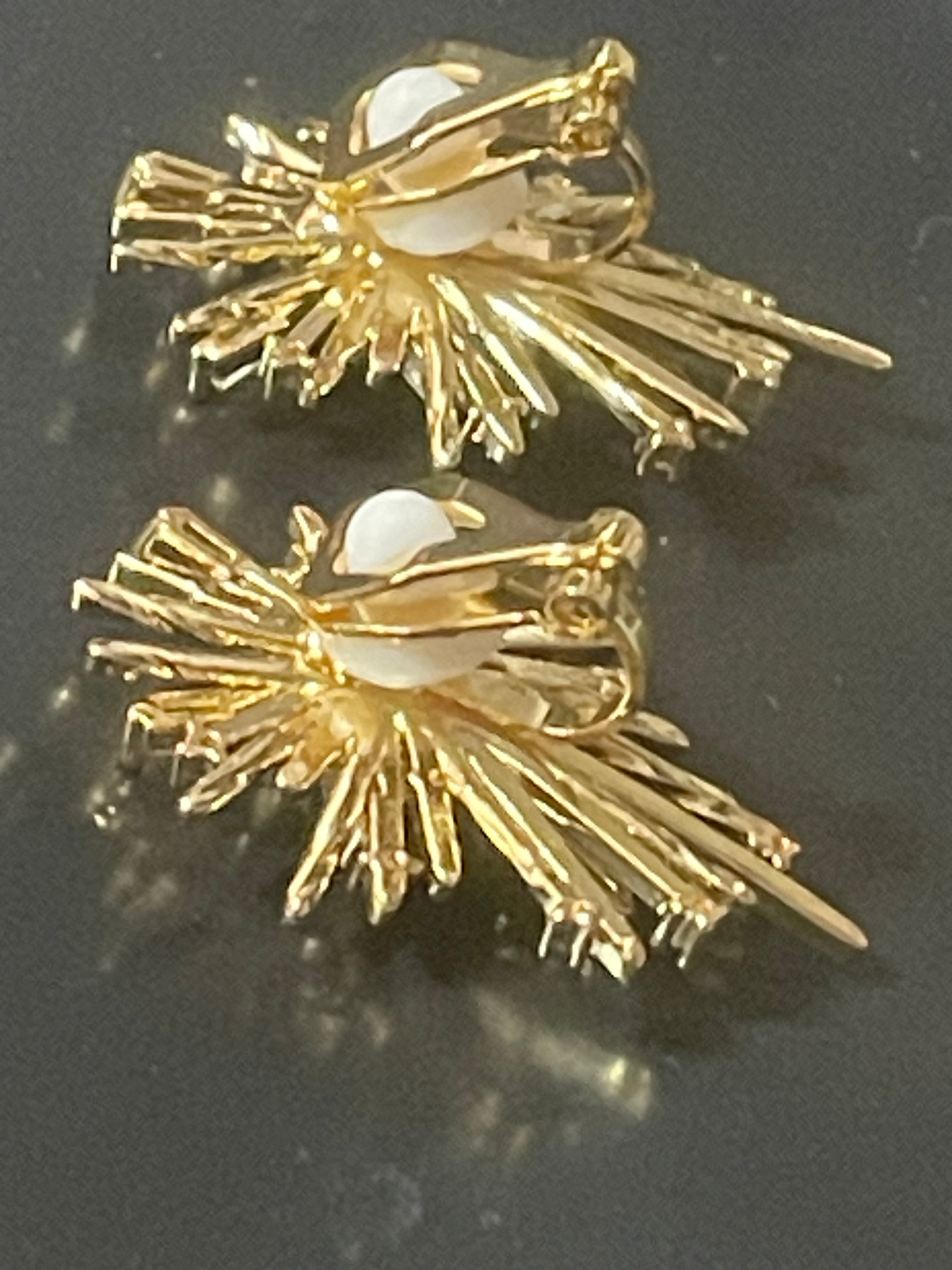 Modernist brutalist style gold diamanté atomic starburst clip on earrings