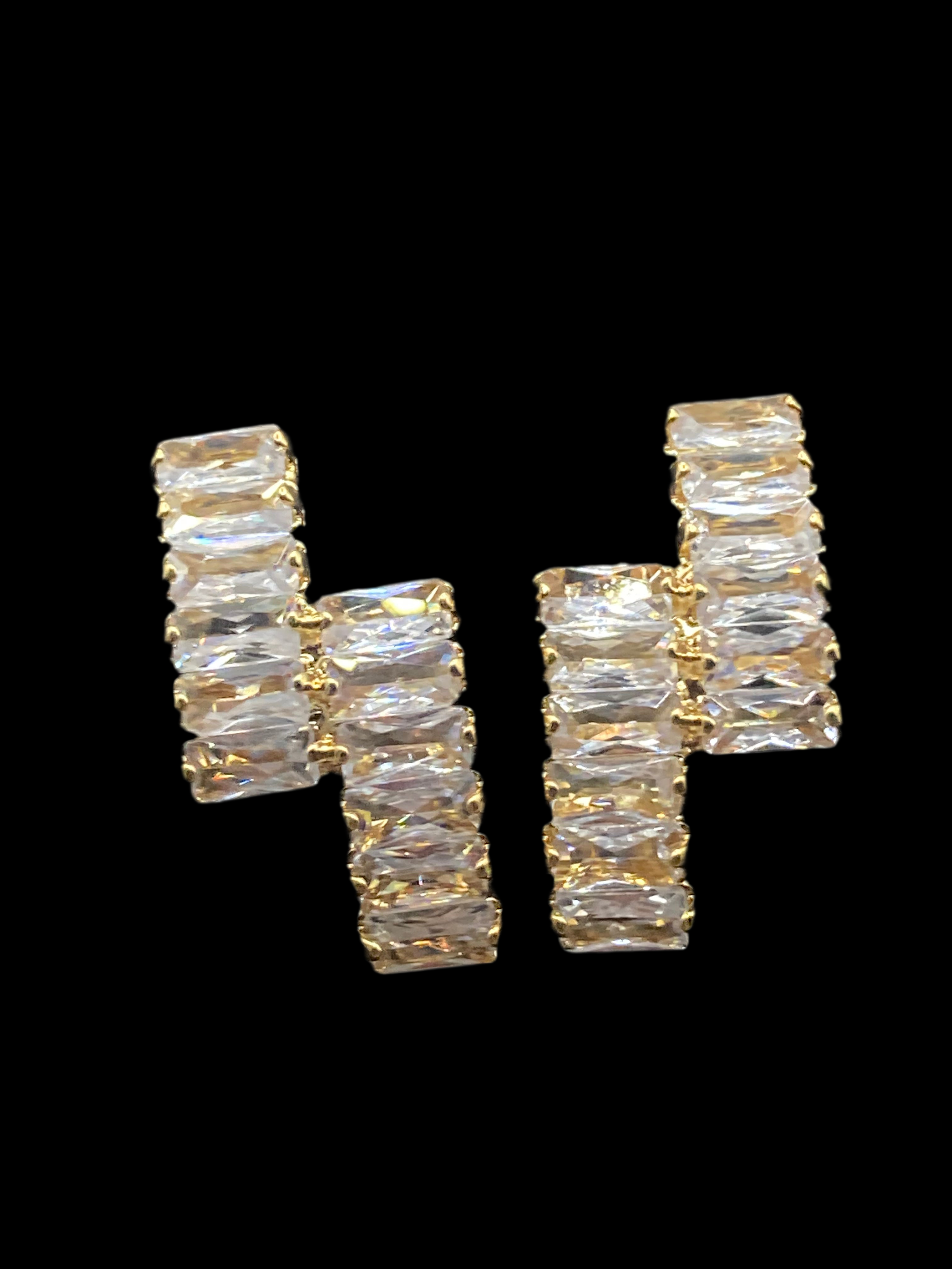 High End CZ earrings baguette Crystal diamanté gold plated