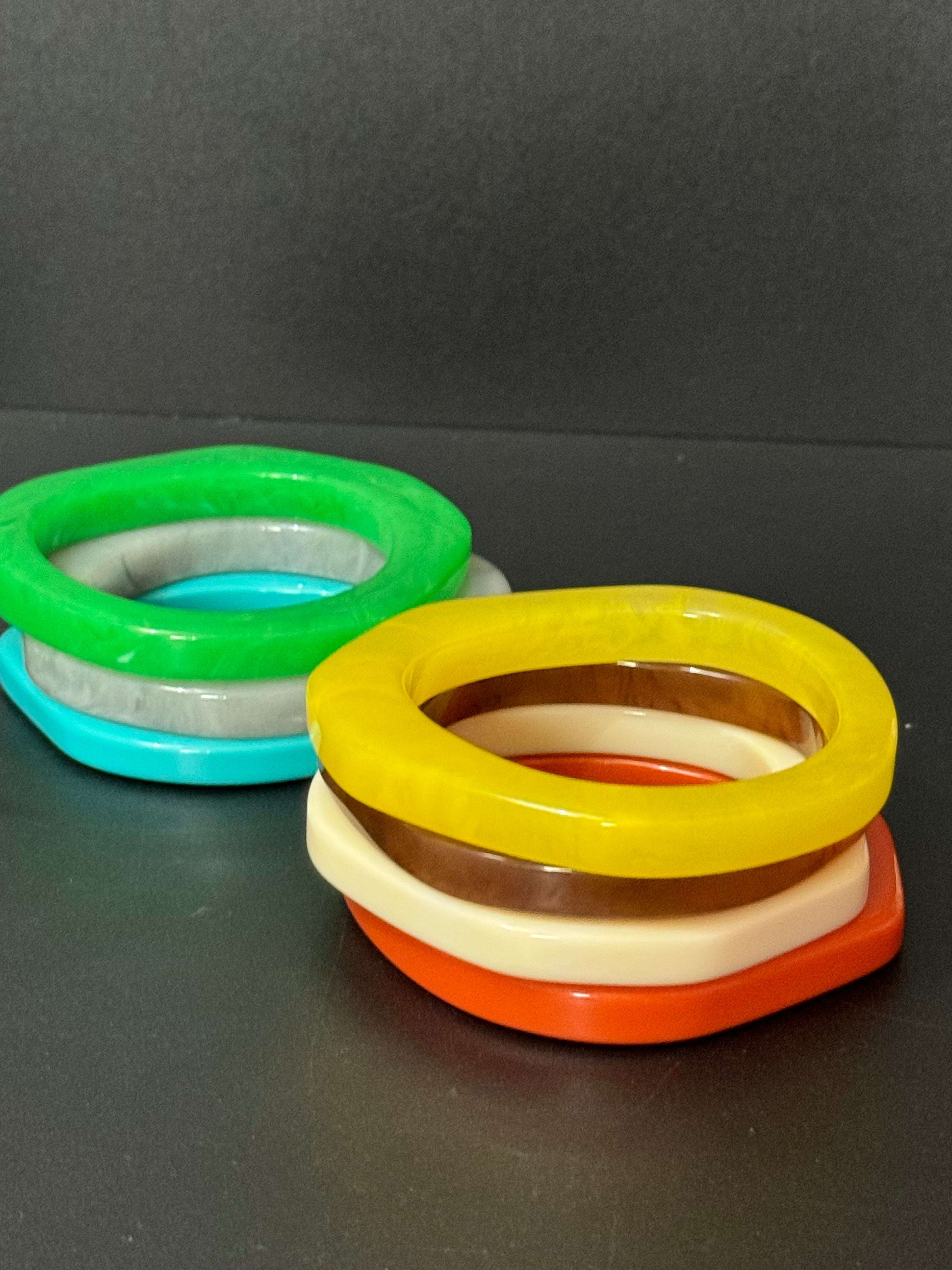 Mix and match irregular coloured abstract stacking bangles