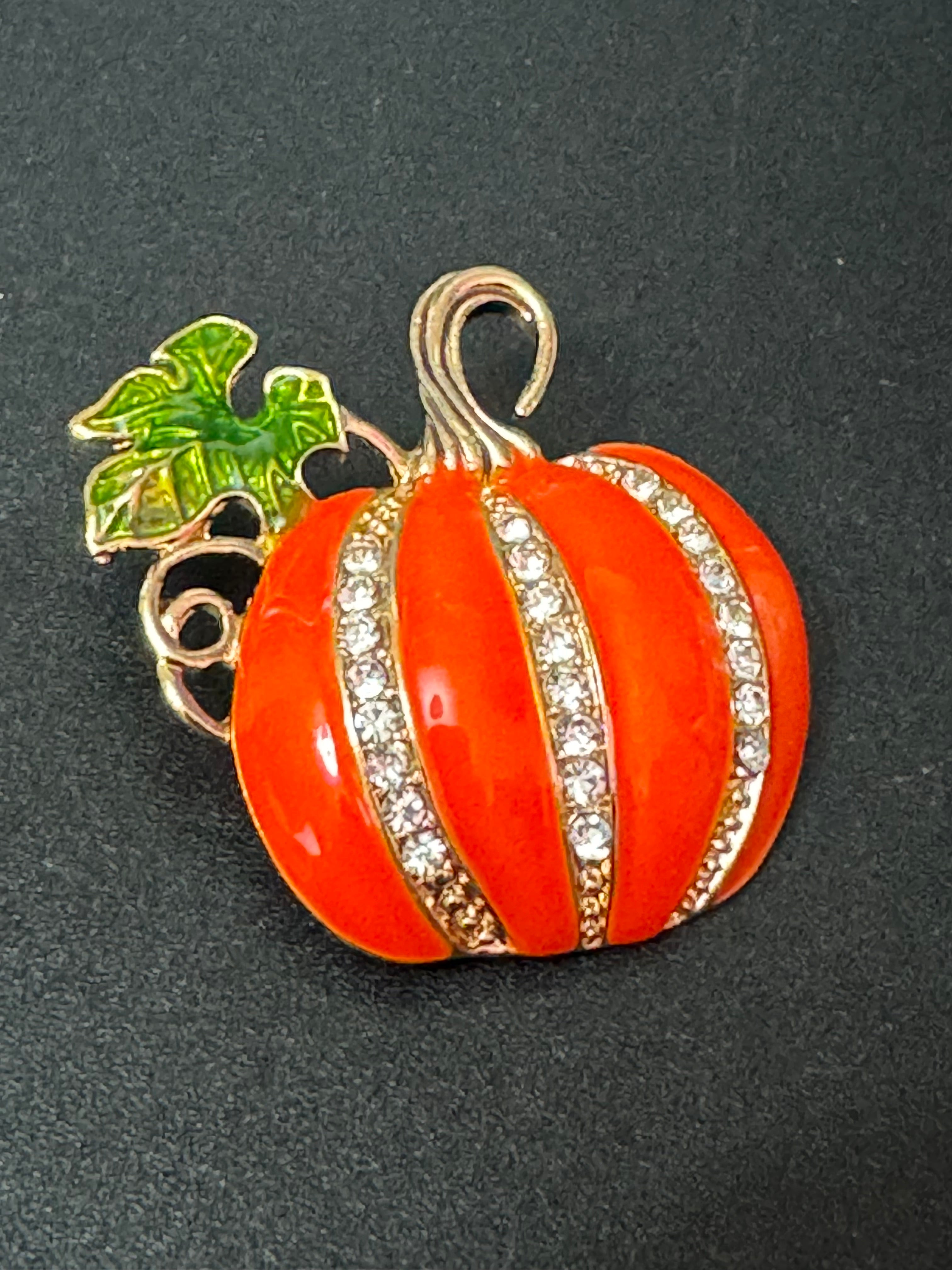 Bright orange crystal pumpkin brooch