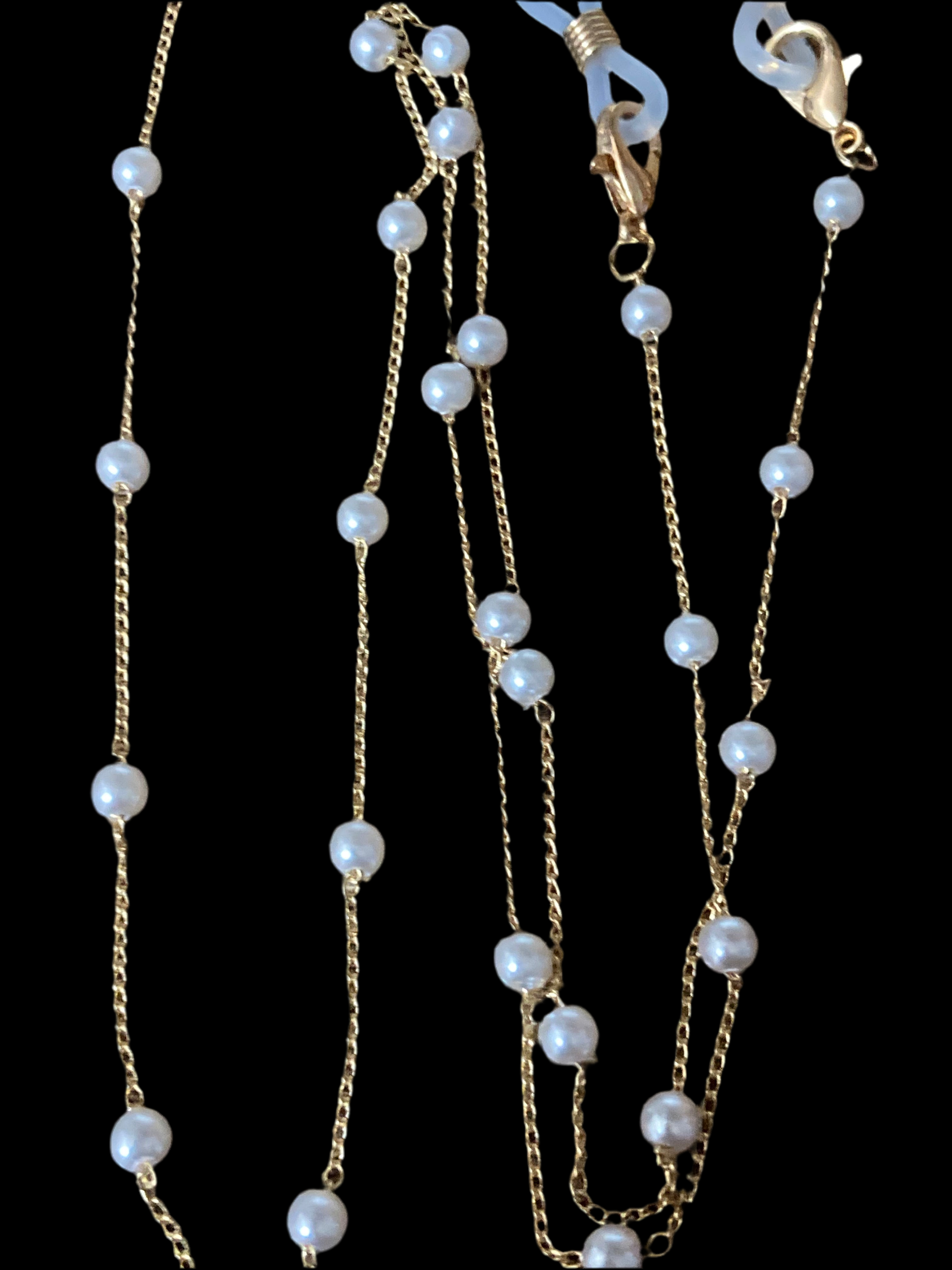 Glasses chain White pearl gold tone 70cm