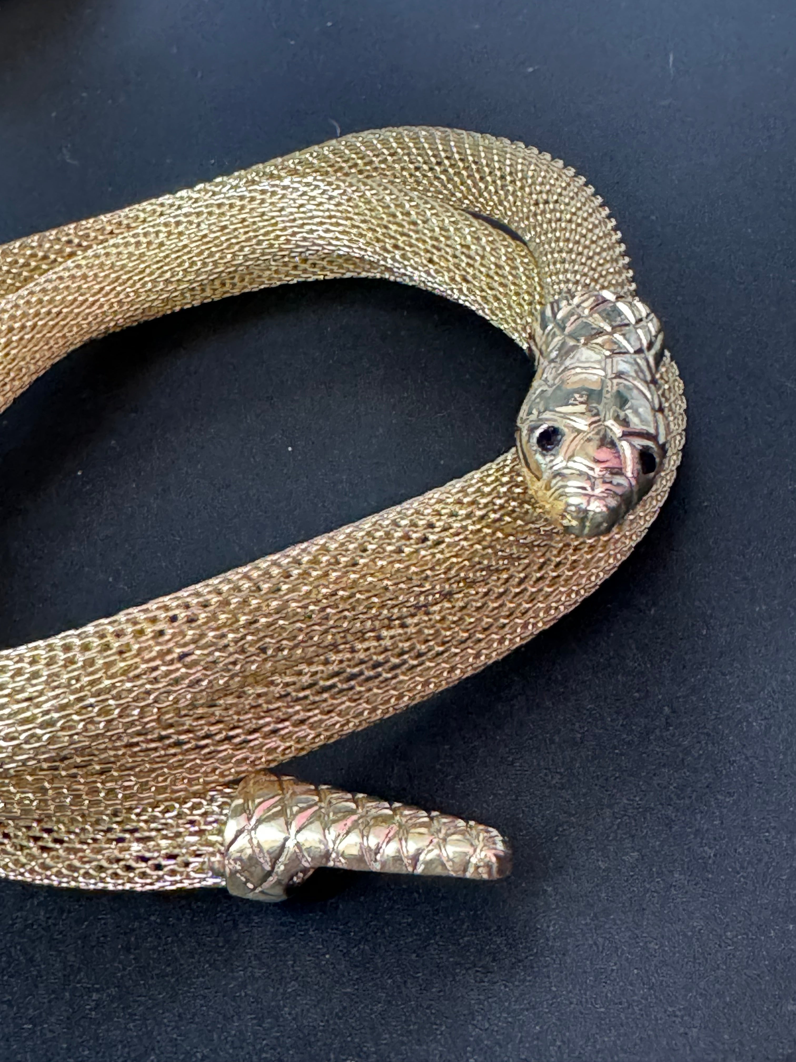 Gold tone mesh bendy snake choker bracelet necklace